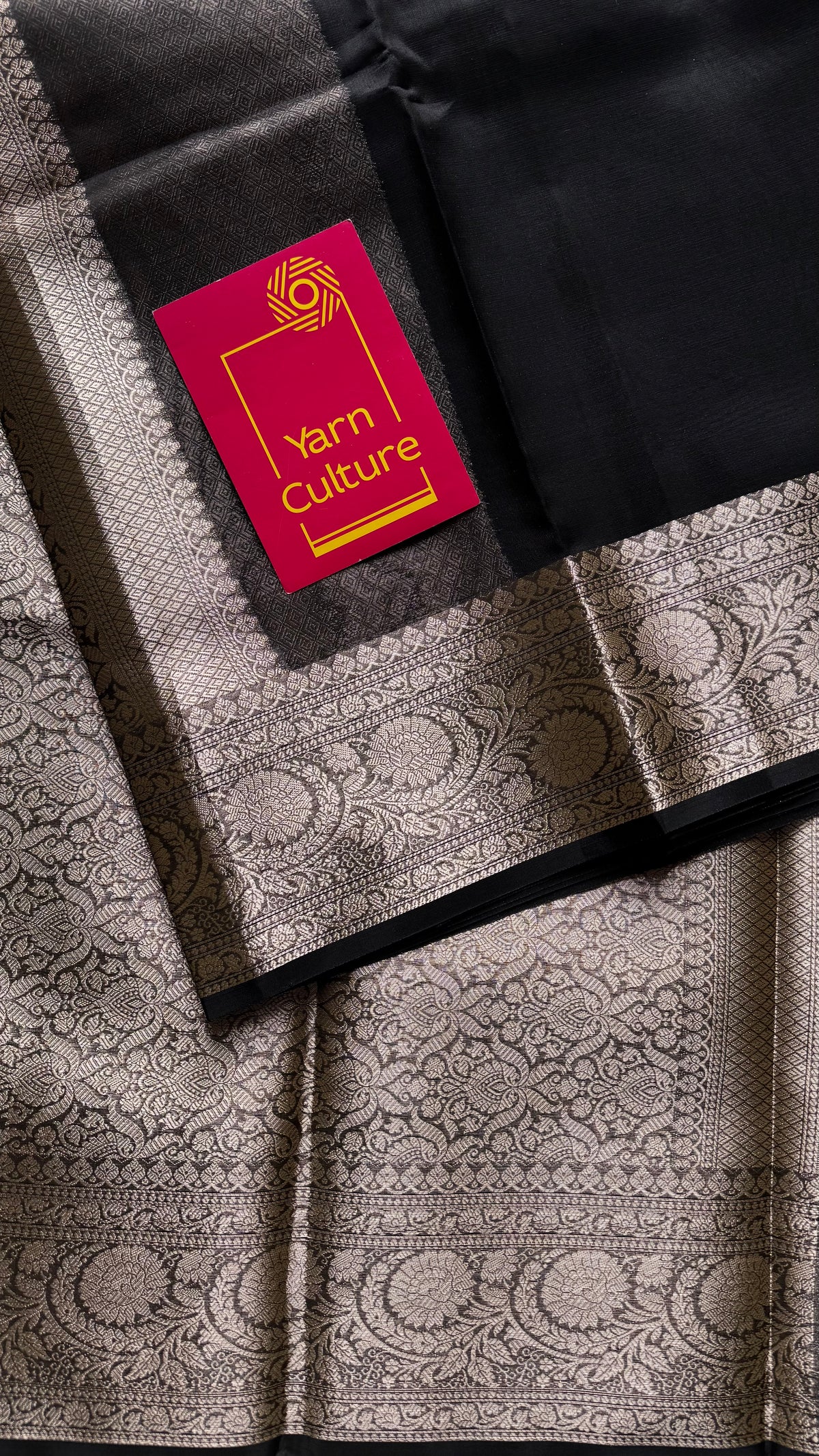 Black tissue Banarasi saree with zari border - YCBLTOC88
