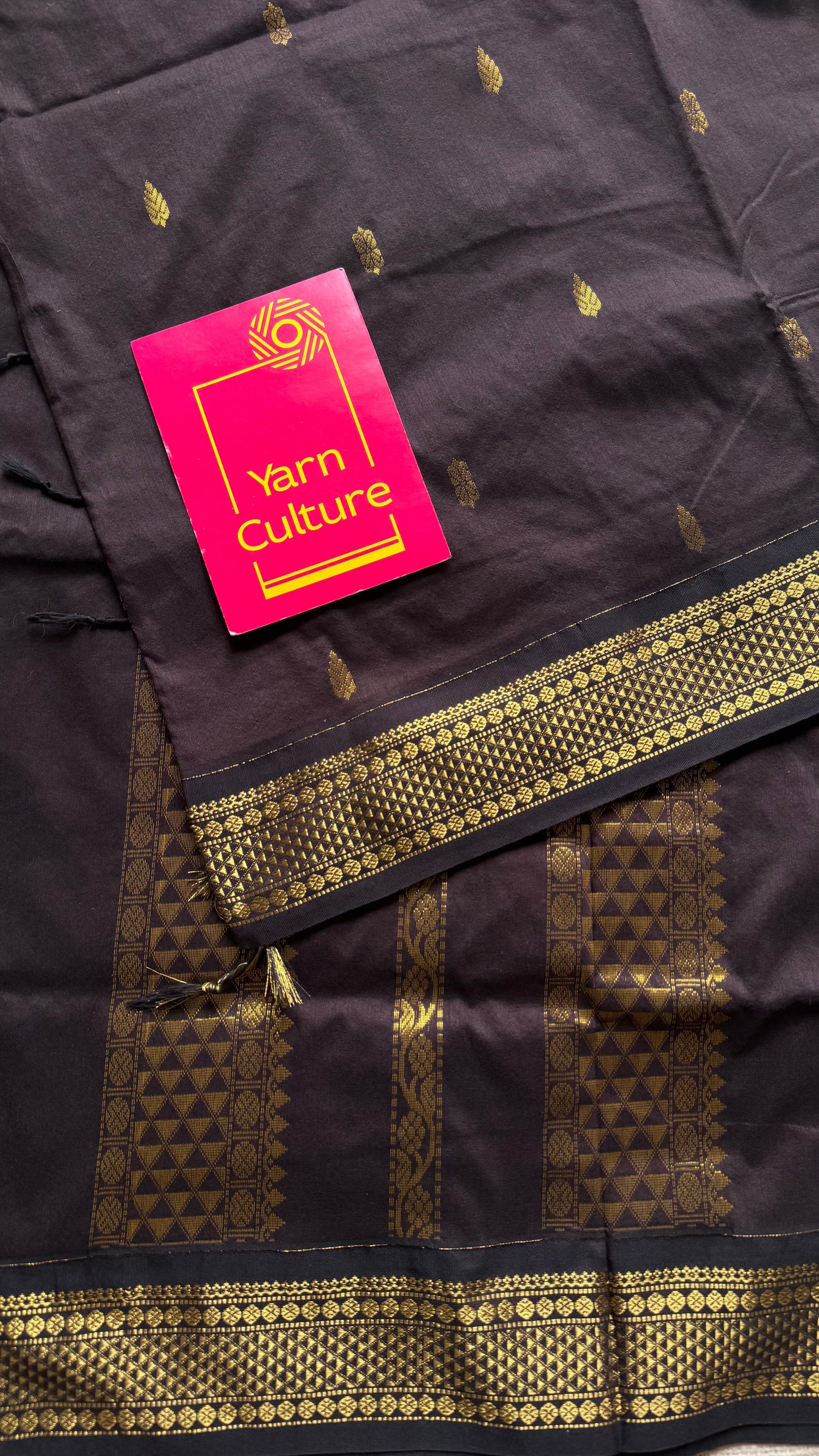 Brown with motif border - cotton silk - YCCOTNSEKCS19