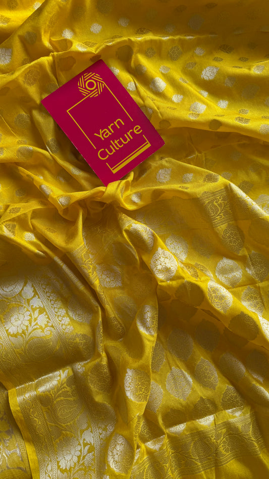 Lemon yellow, silver buttas and zari, Banarasi semi-silk - YCDESE34