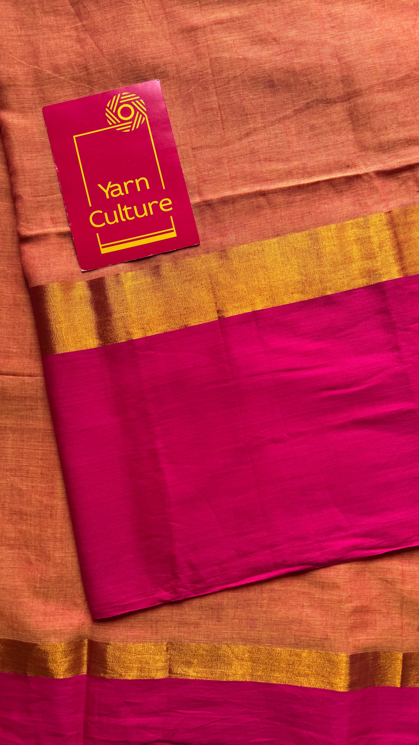 Dual tone orange with contrast dark pink border, gold zari - YCBCMCLSE14