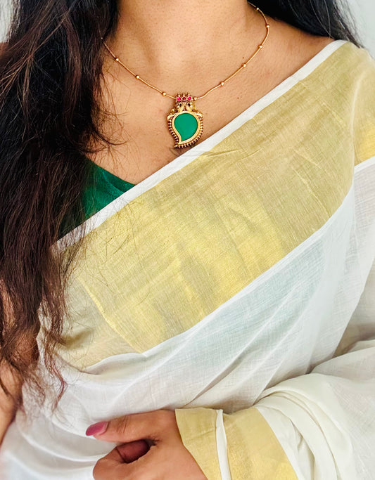 Mango palakka pendant, matte finished neckpiece, with earrings - YCGPNP796