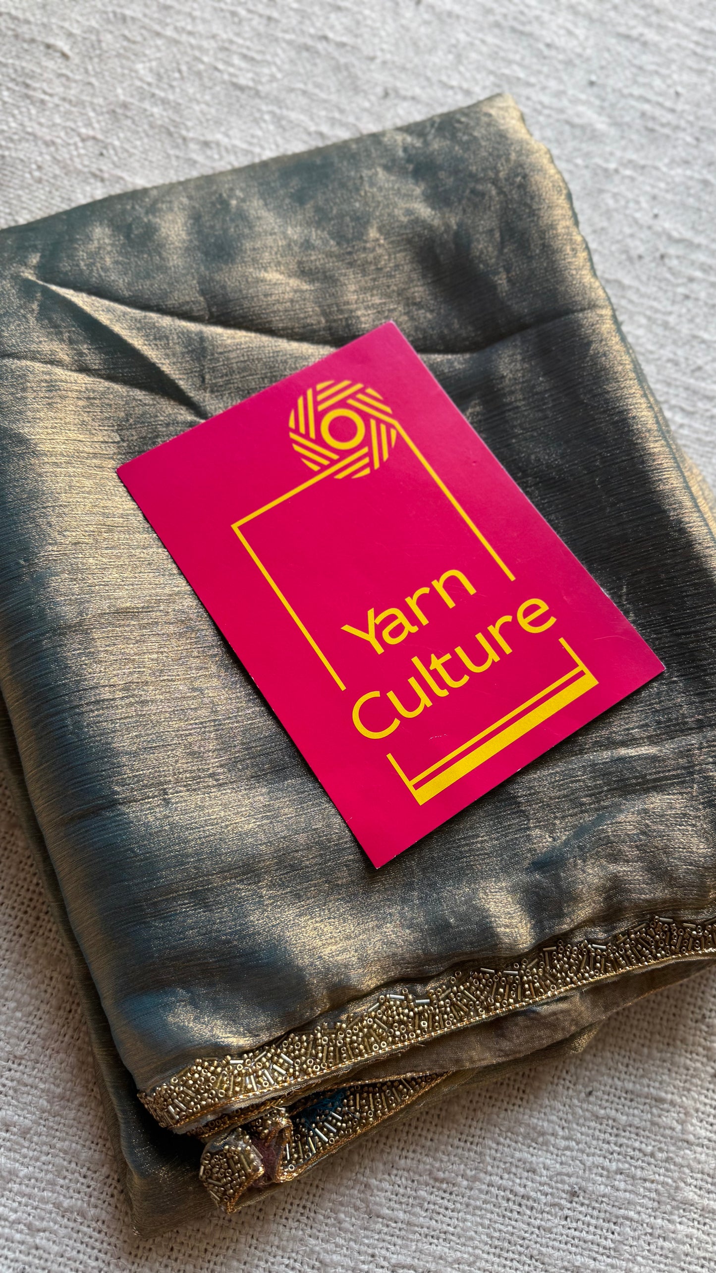 Teal Appeal - teal grey, metallic dual tone space silk, embellished border - YCDOSDE53