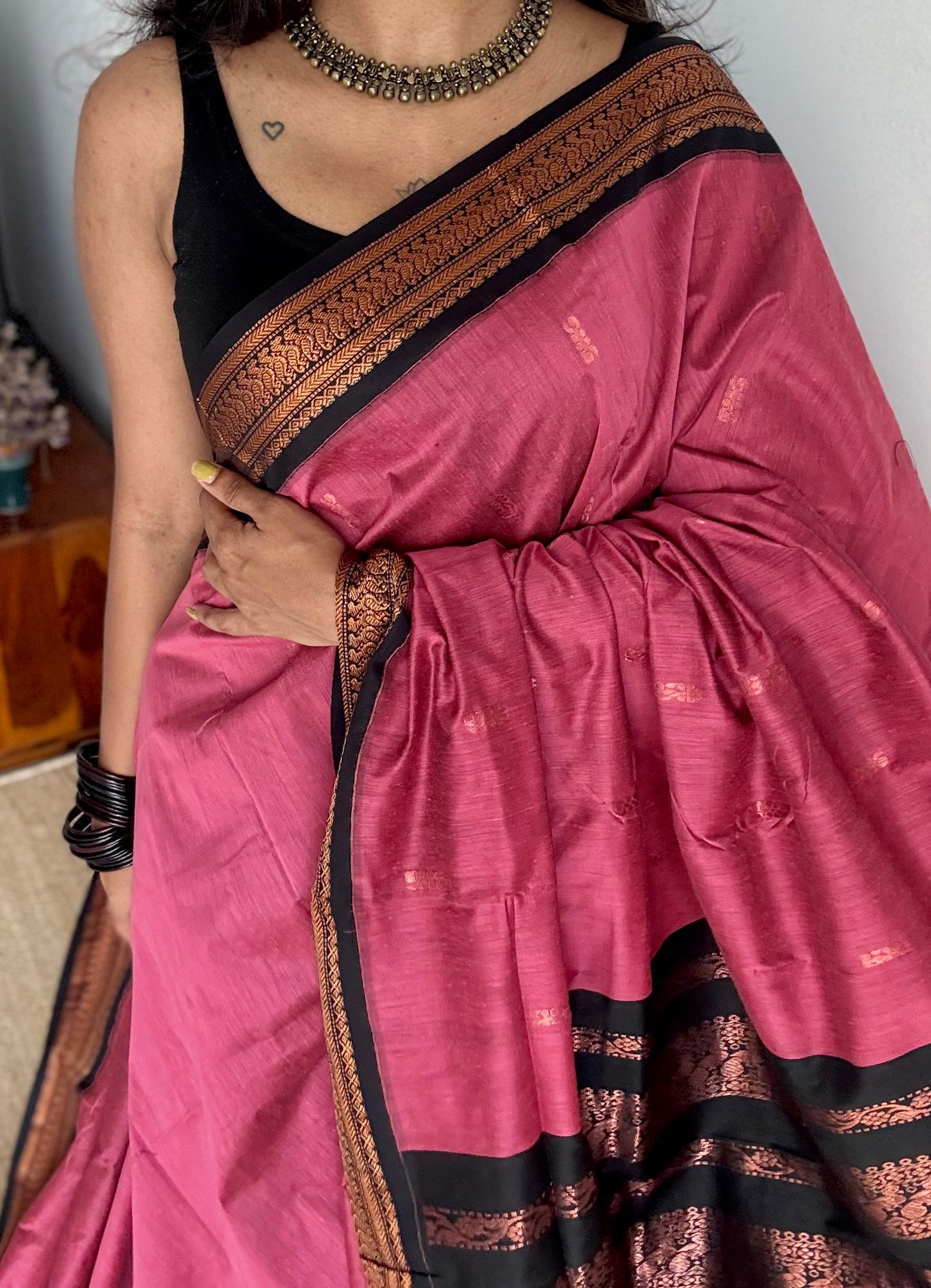 Dark pink with black - cotton silk - YCCOTNSEKCS06