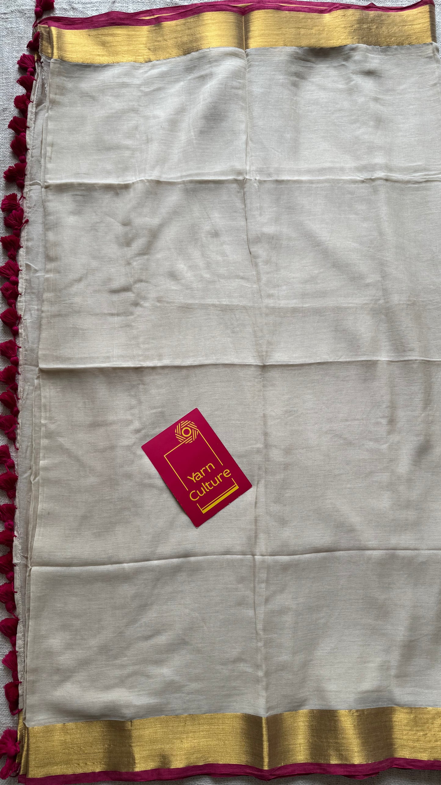 Beige tone with magenta border, mul cotton - YCONBCM230