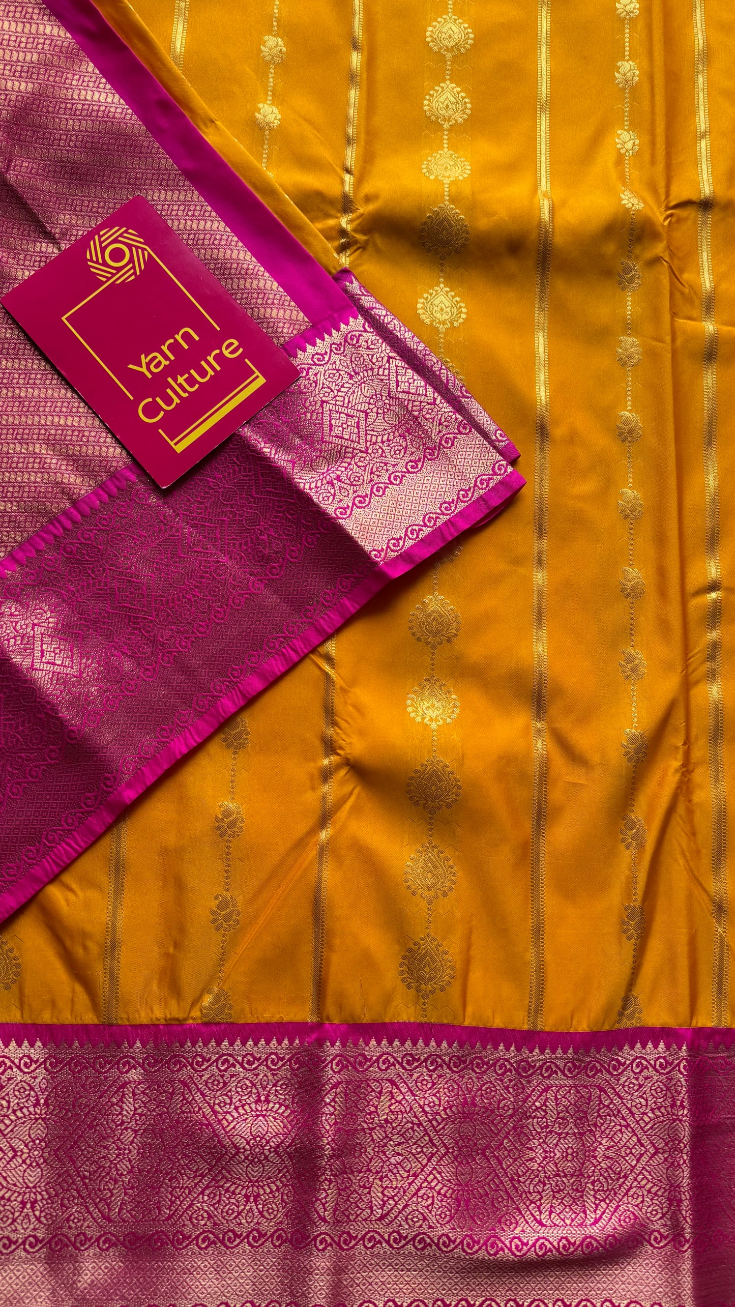 Suhani - yellow with hot pink, handloom korvai semi silk - YCCOTNFEJUKS03