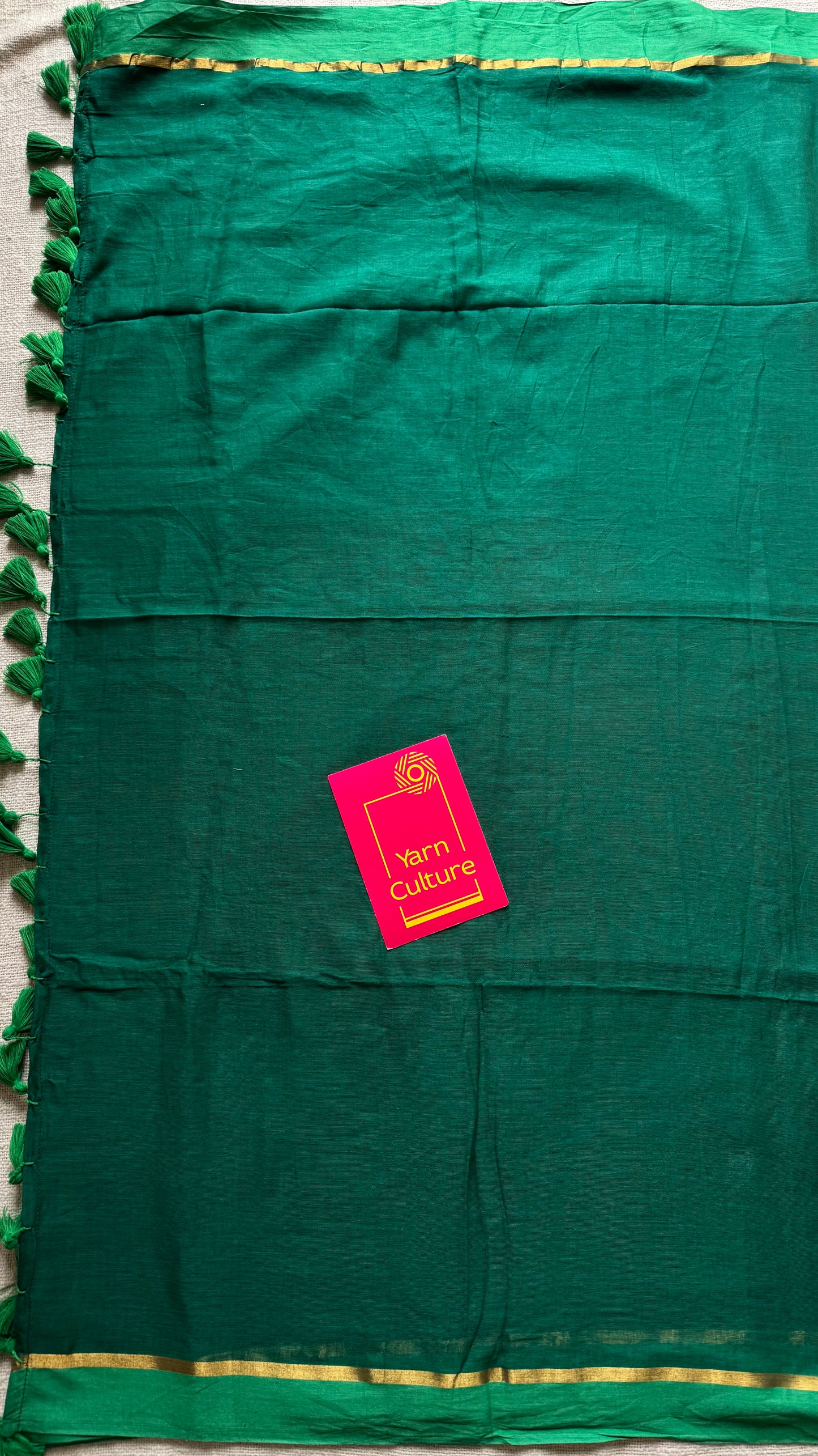 Dark green with light green contrast border, gold zari line - YCBCMCLSE09