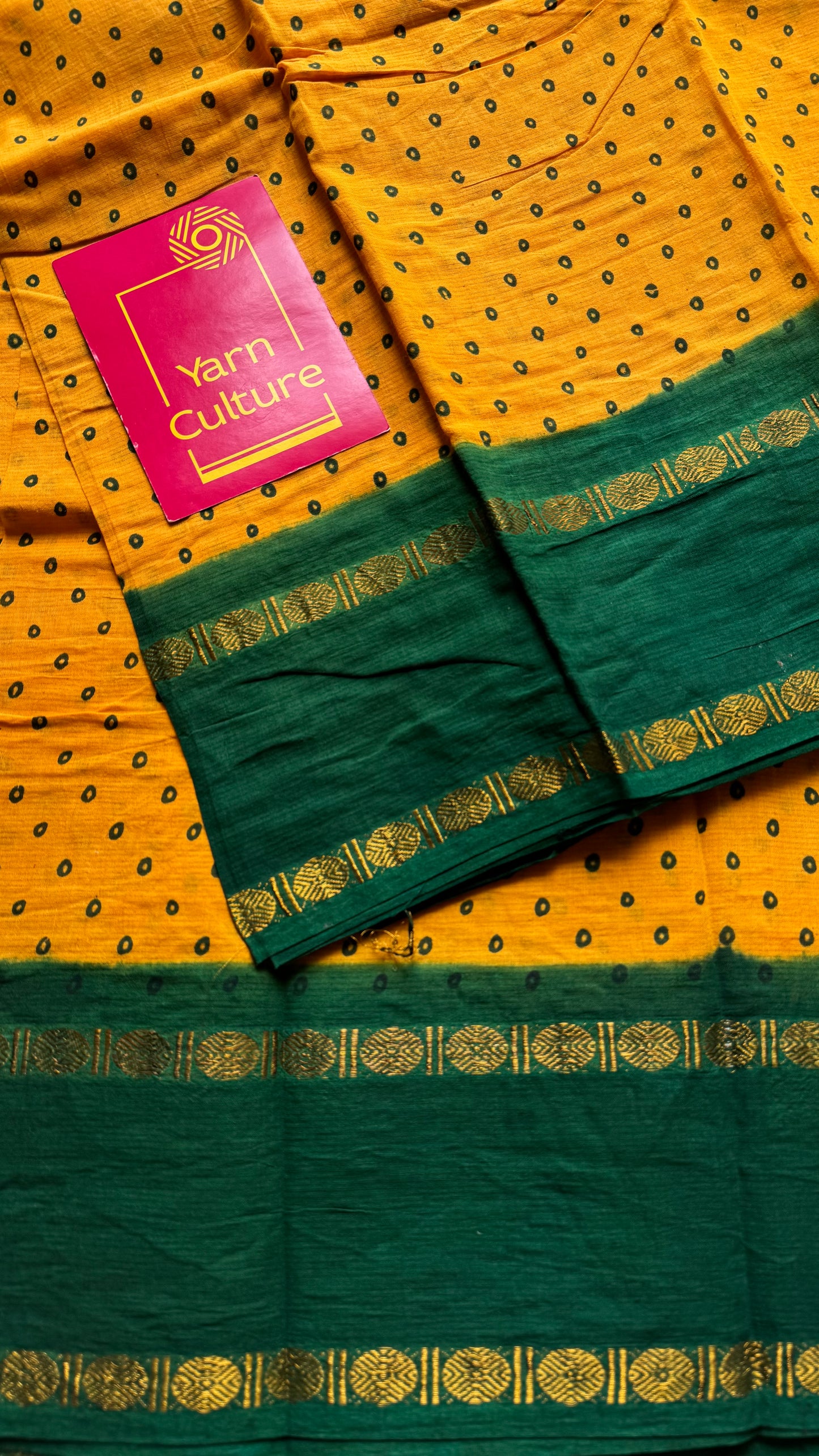 Yellow with green, sungudi motif and rudraksham border, madurai soft cotton - YCCOTNAUSC06