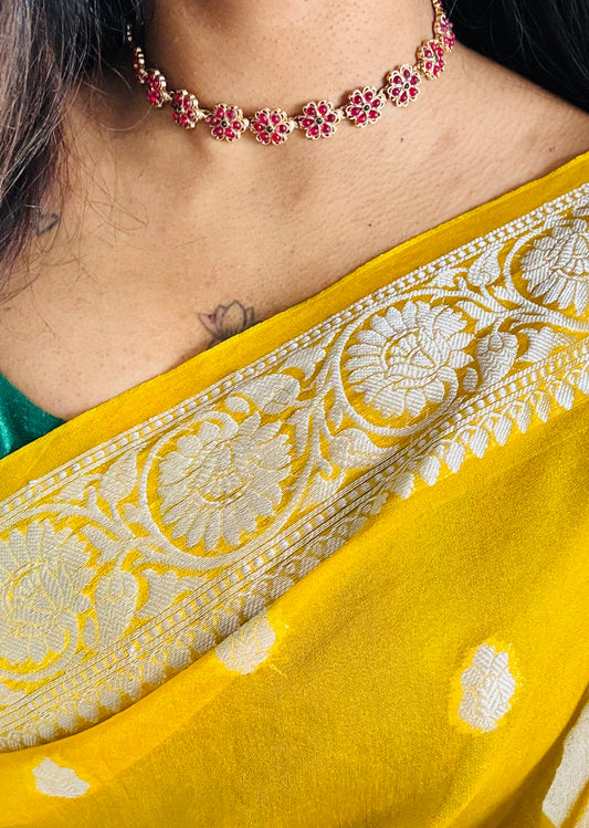 Ruby floral pendant neckpiece with earrings - YCGPNP642