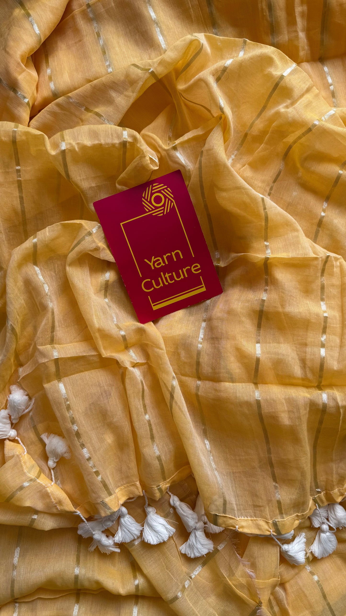 Musk Drizzle - pastel musk yellow with silver zari stripes, mul cotton - YCBCJULMS05