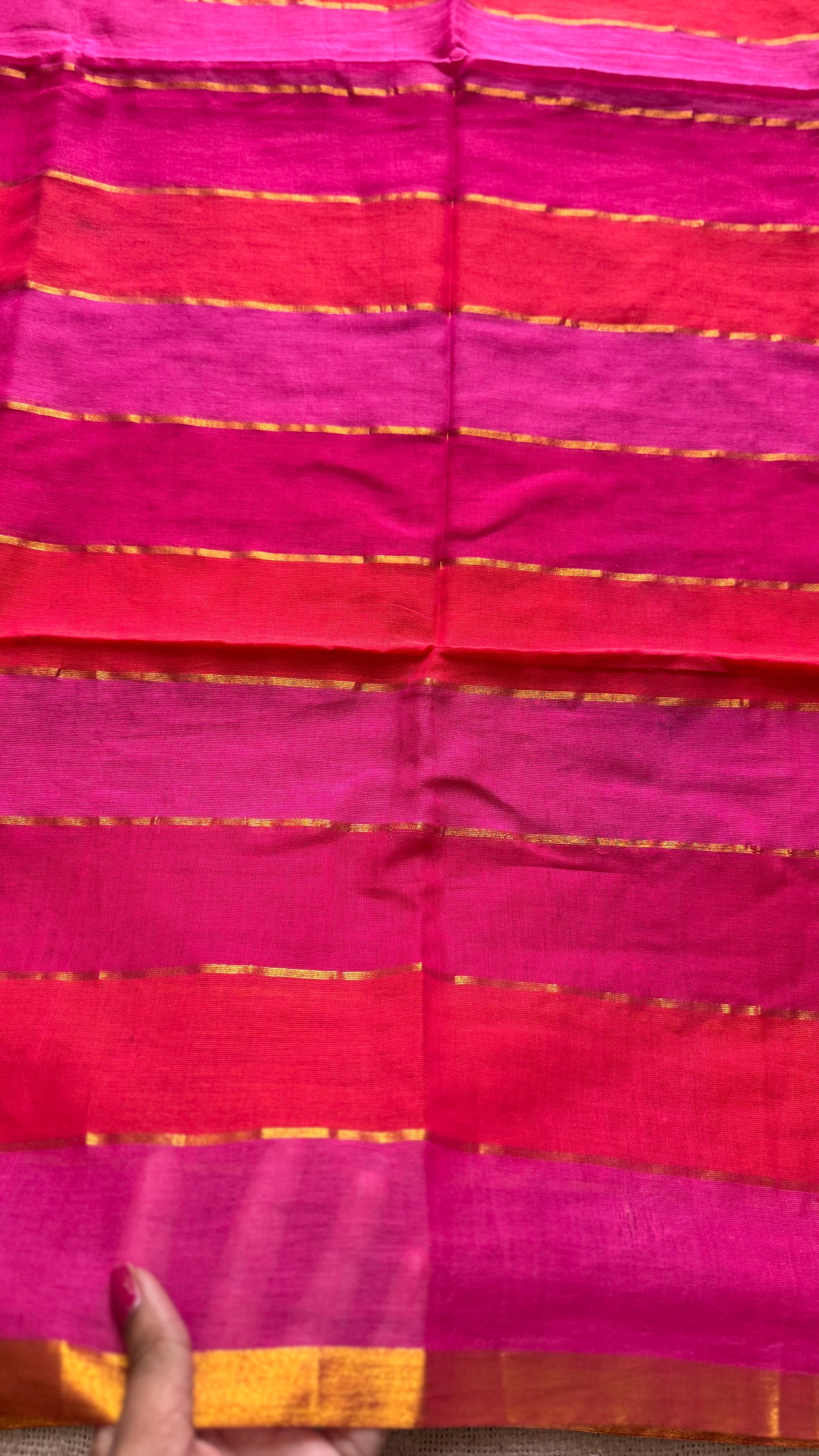 Orange and pink mul with gold multicoloured broad stripes - YCBCMCLSE48