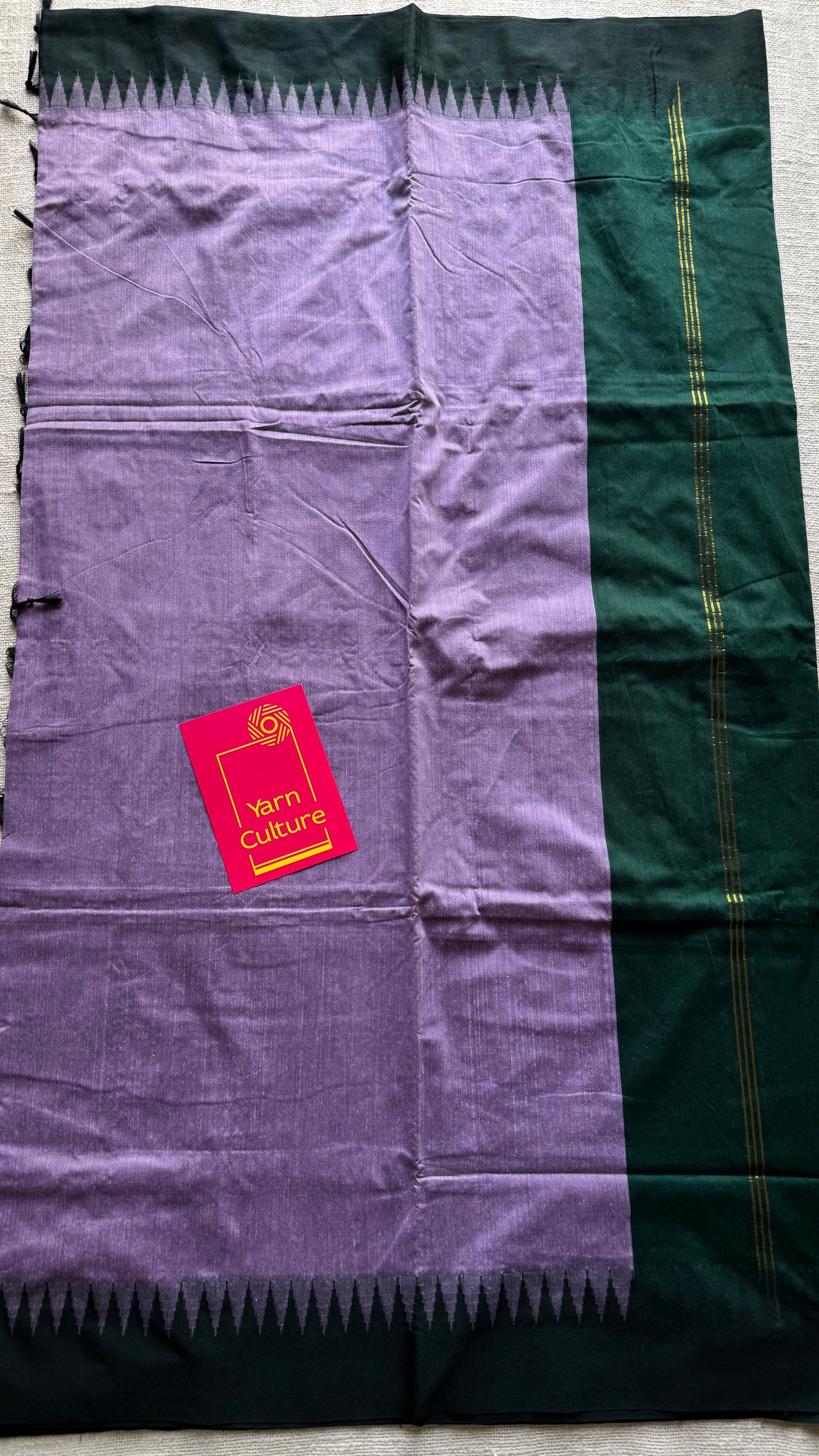 Lilac with dark green temple border - cotton silk - YCCOTNOCKCS7