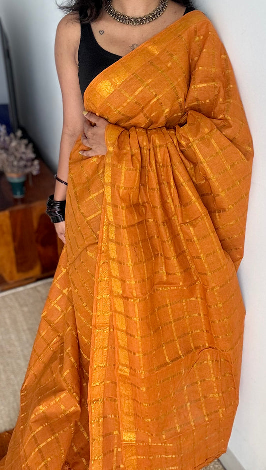Turmeric yellow pavithra kattam sungudi, madurai cotton - YCCOTNSEMS97