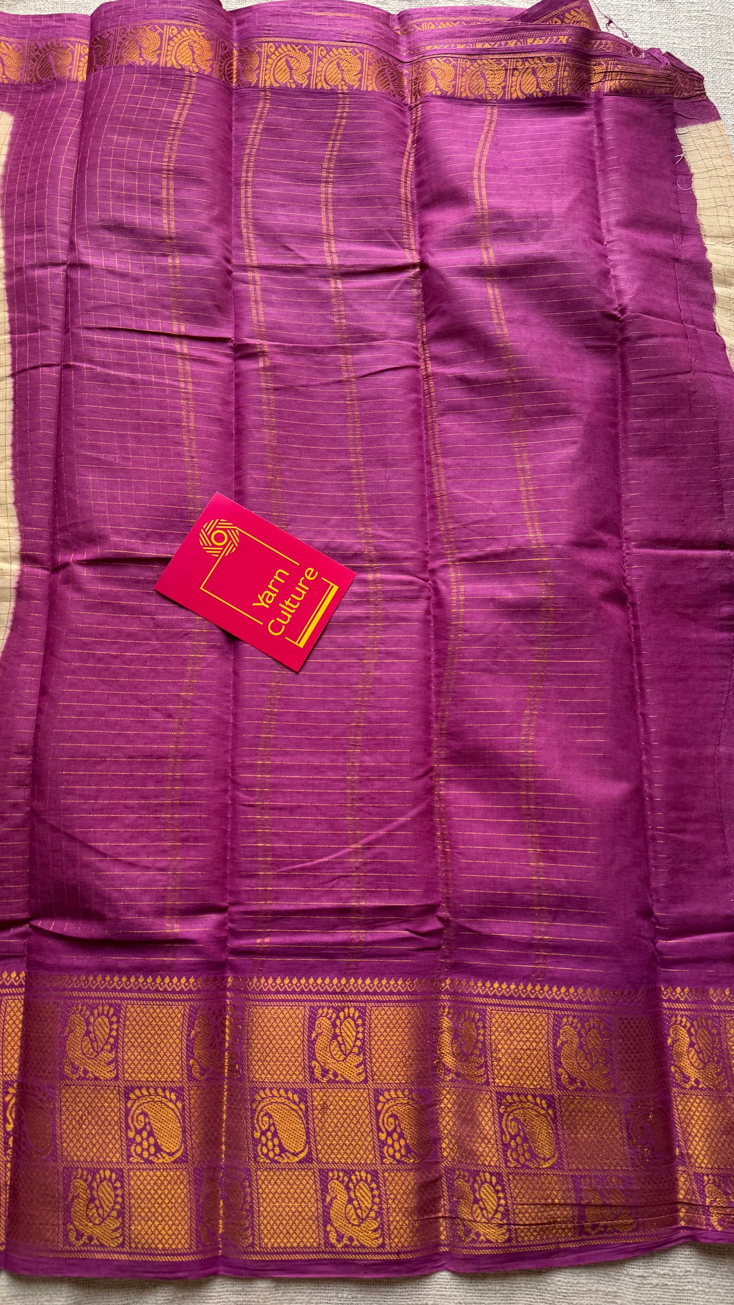 Ivory checks with dark magenta mayuri checkered zari border, madurai cotton - YCCOTNOCSC01