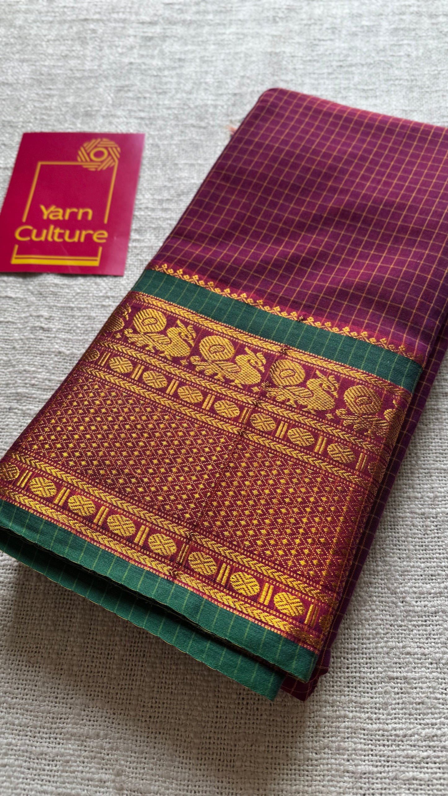 Purple pink (vadamalli) checks with zari border, premium narayanpet, soft cotton - YCWOTDOCNP04