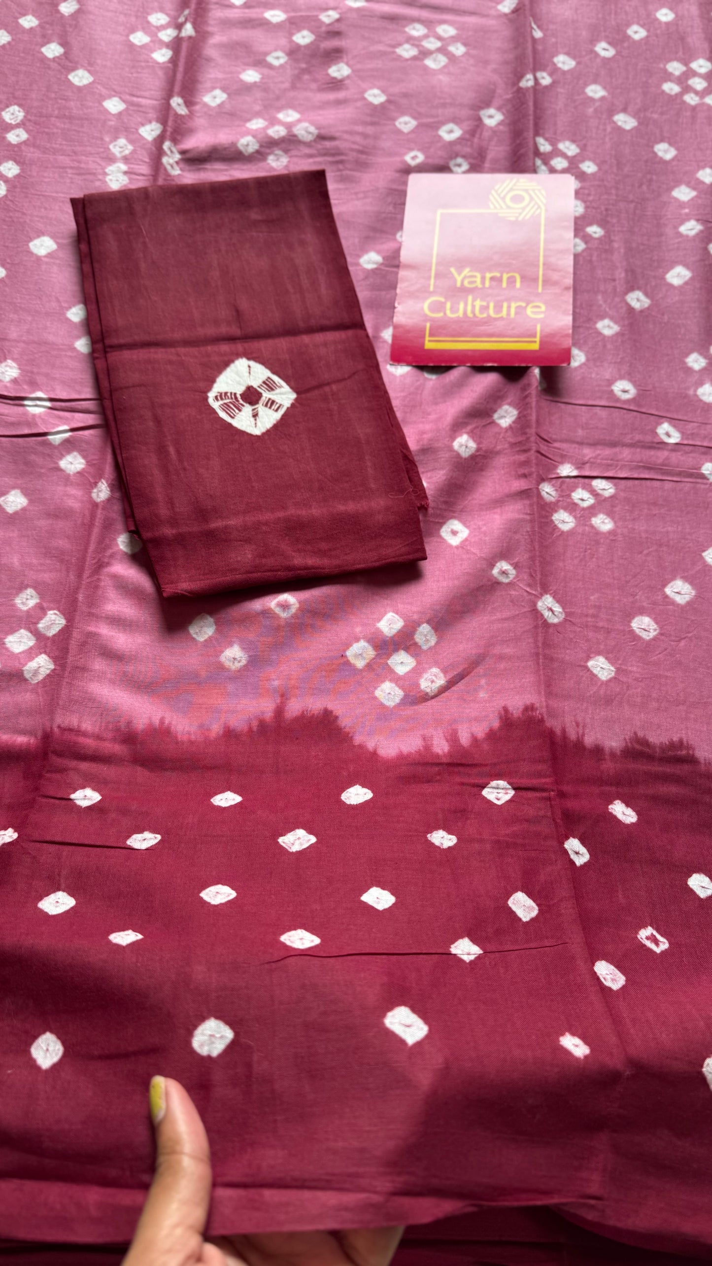 Pink with maroon Sungudi/Bandhani, soft cotton - YCCOTNSEMS79