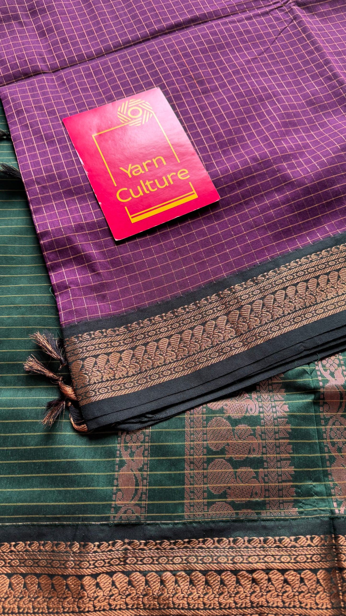 Dark purple with dark green, checks - cotton silk - YCCOTNSEKCS11