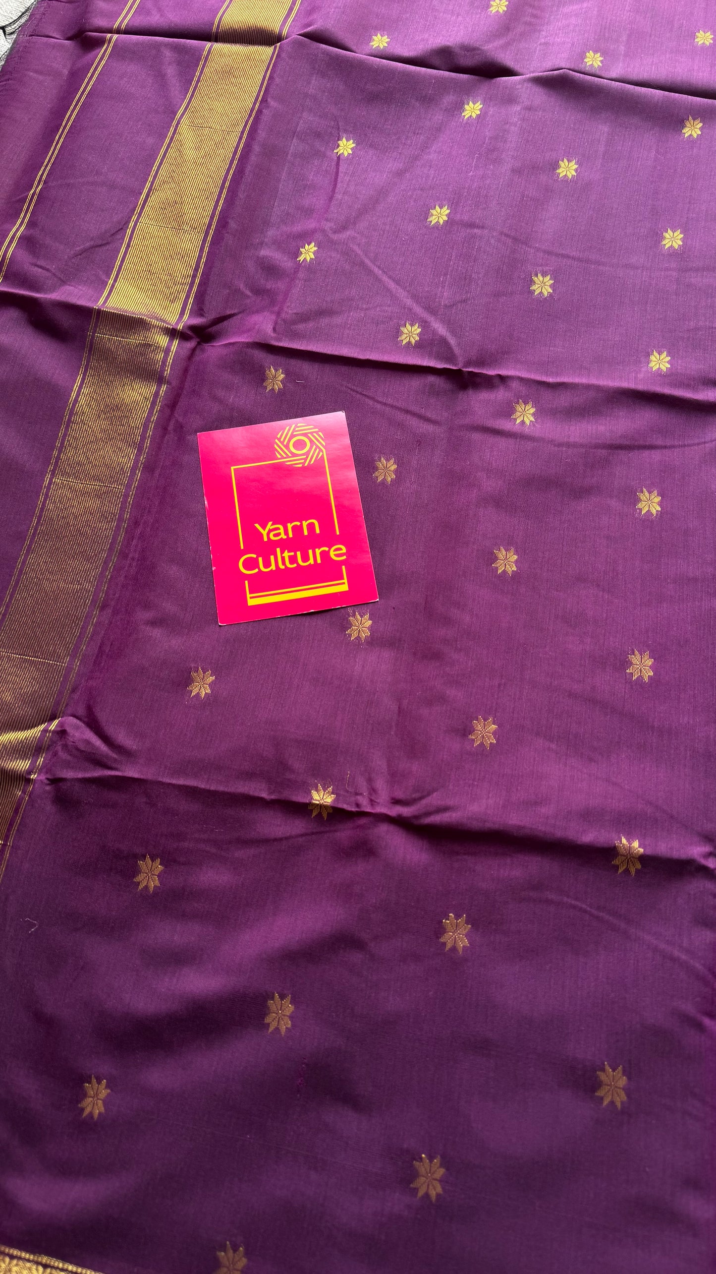 Orange with purple pink (vadamalli), gold buttas, semi maheshwari cotton silk - YCCOTNFEJUSM02