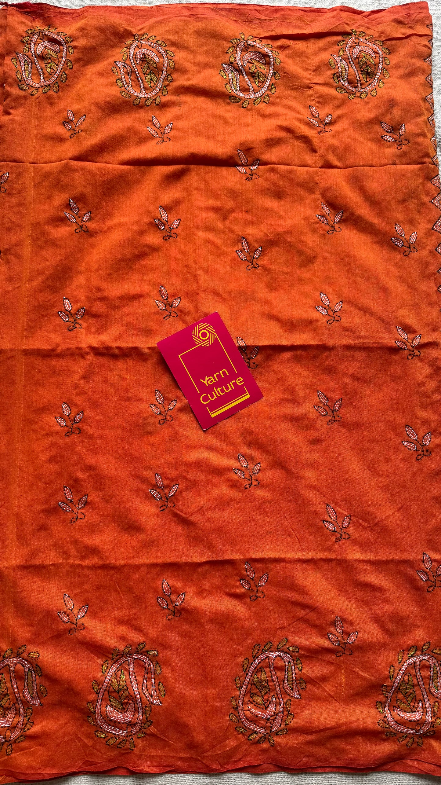 Shondhya Alo (সন্ধ্যা আলো) - Evening Light, orange kantha weave in soft khadi cotton - YCBCSEKC07