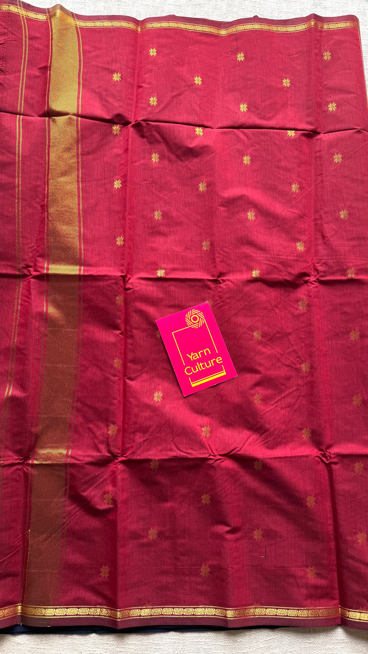 Dark blue with red, gold buttas, semi maheshwari cotton silk - YCCOTNFEJUSM05