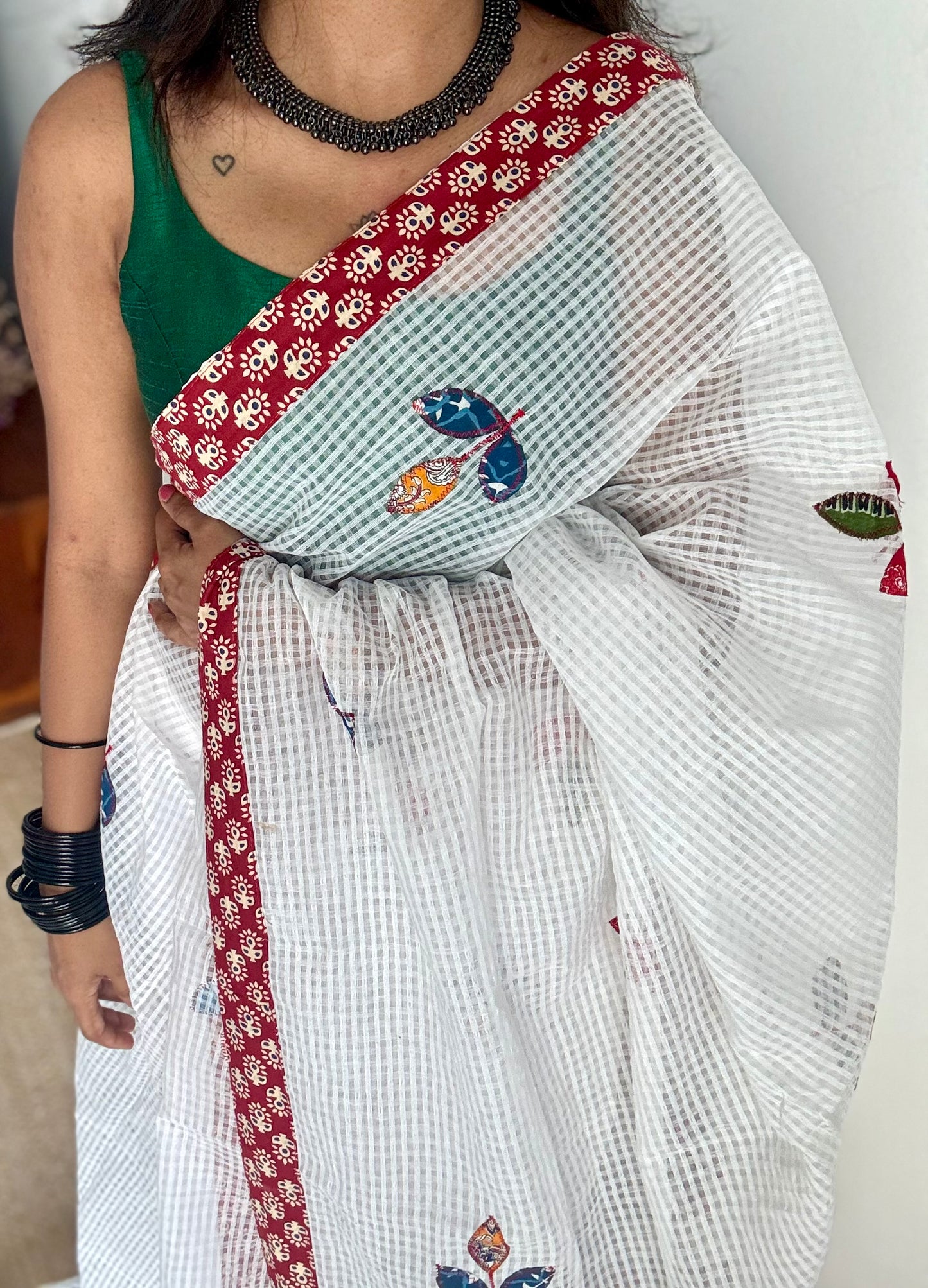 White kota with ajrakh cutwork and border - YCON25TORAK01