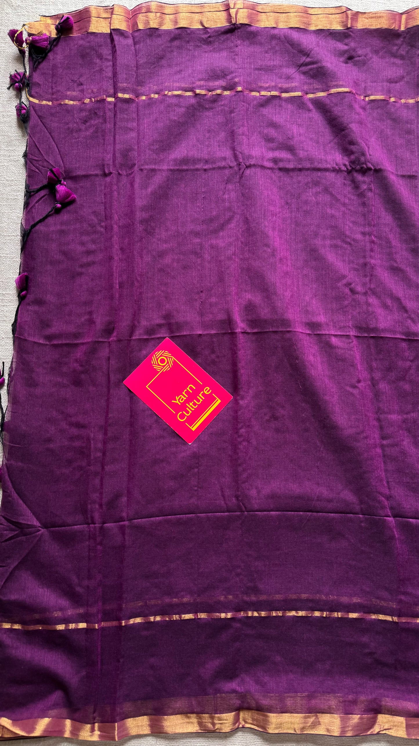Purple pink mul, antique gold zari, gap border pattern - YCBCMCGZSE74