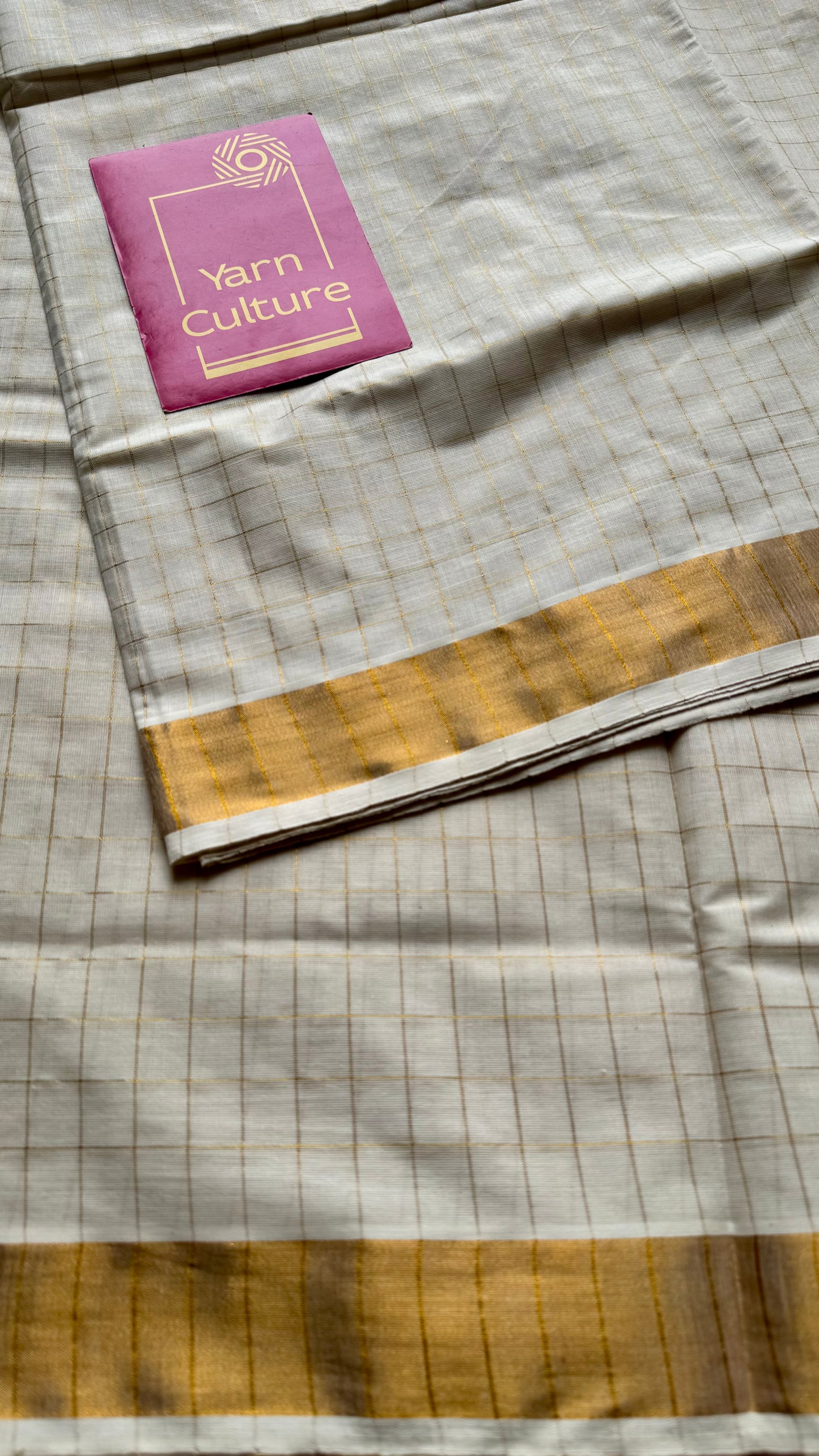 Ivory and gold checks, kerala soft cotton - YCON25MC269