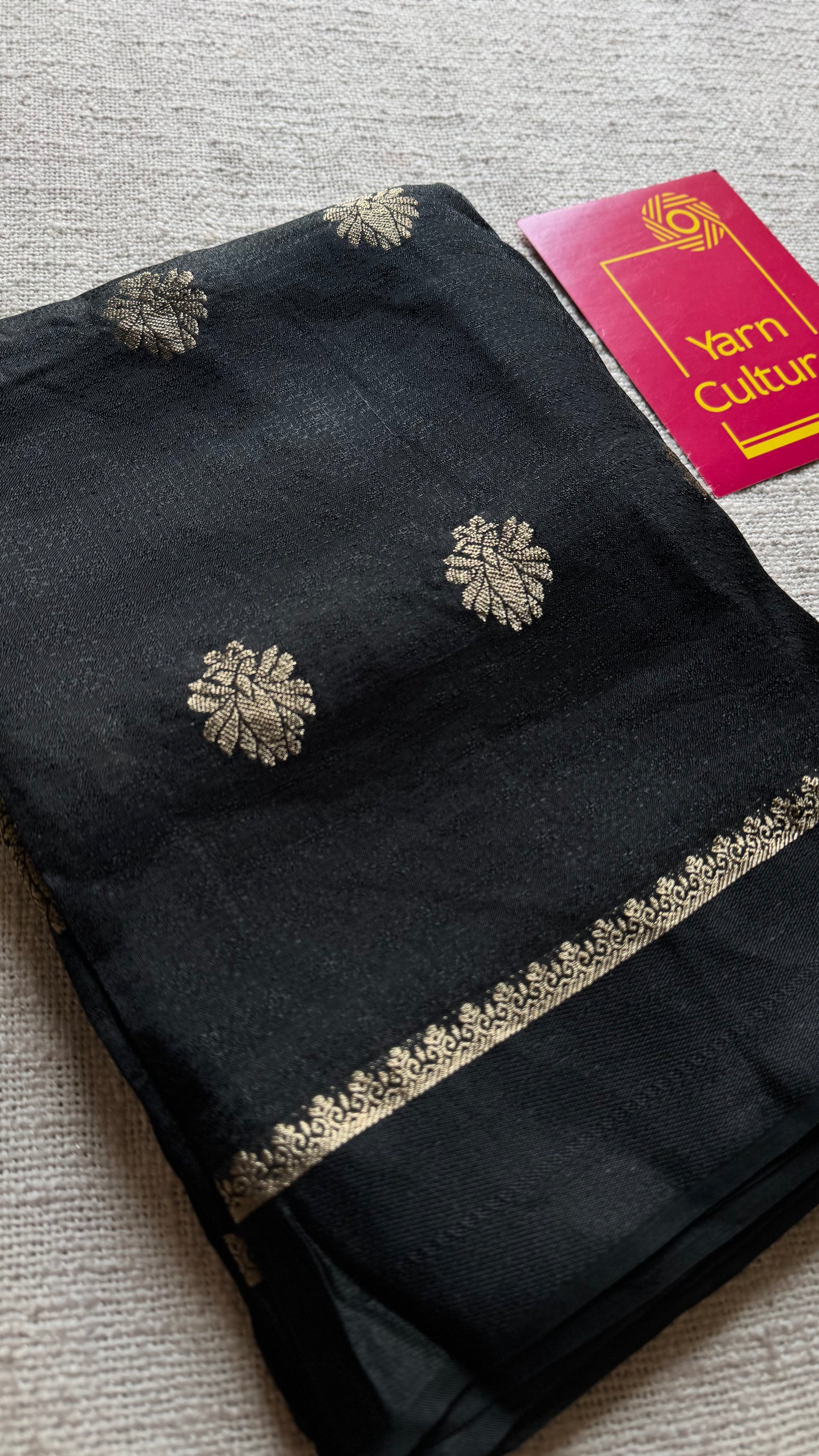 Black in viscose soft silk with satin border, jacquard zari motifs - YCDOSFE201