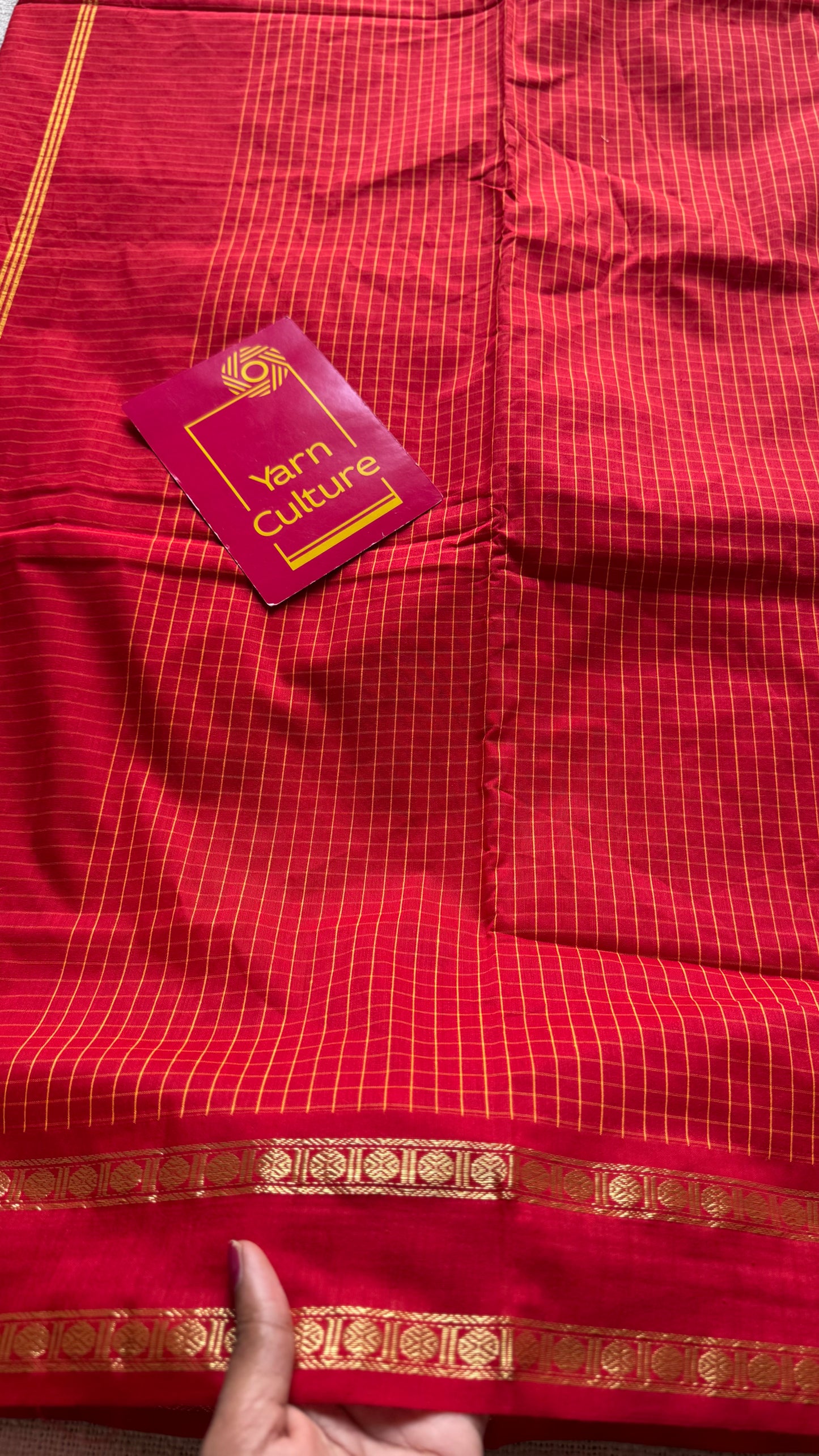 Red, arani checks, cotton silk - YCCOTNOCAR06