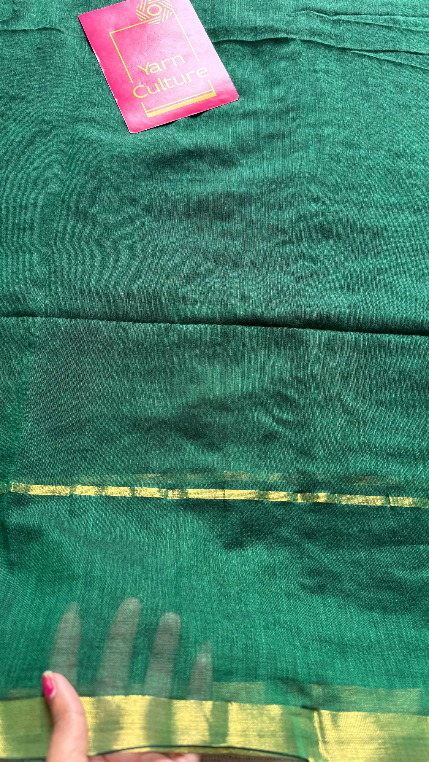 Green mul, antique gold zari, gap border pattern - YCBCMCGZSE71