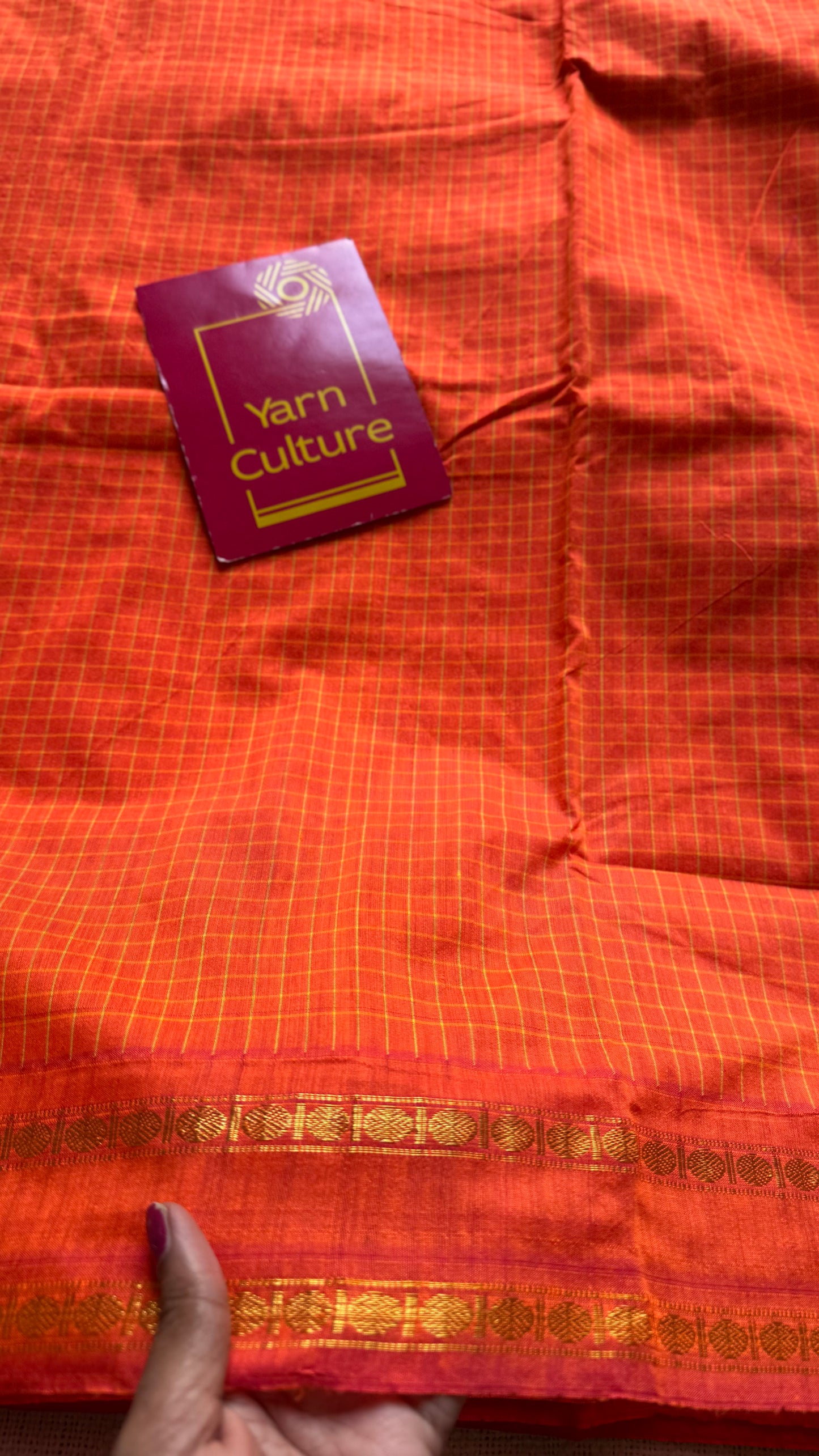 Bright orange, arani checks, cotton silk - YCCOTNOCAR05