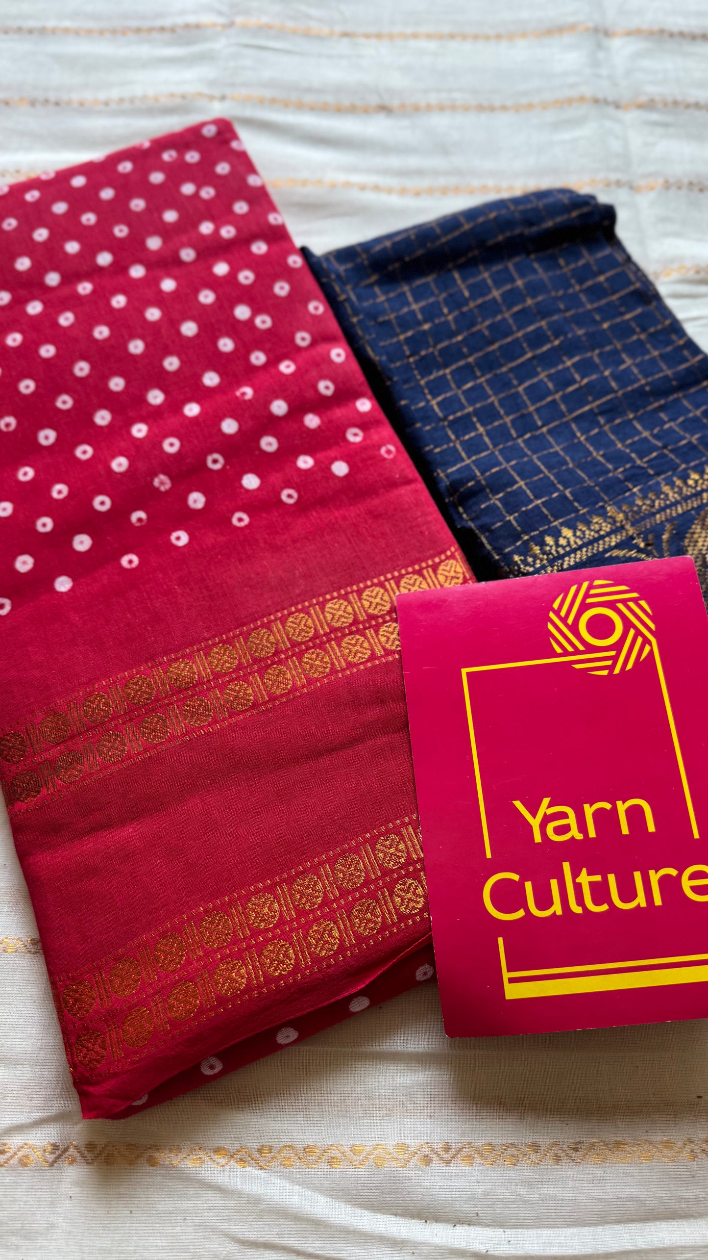 Red, wax dot printed sungudi, kattuchayam dyed madurai cotton - YCCOTNMSAP153
