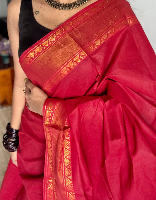 Red kattuchayam dyed madurai soft cotton - YCCOTNSUDE142