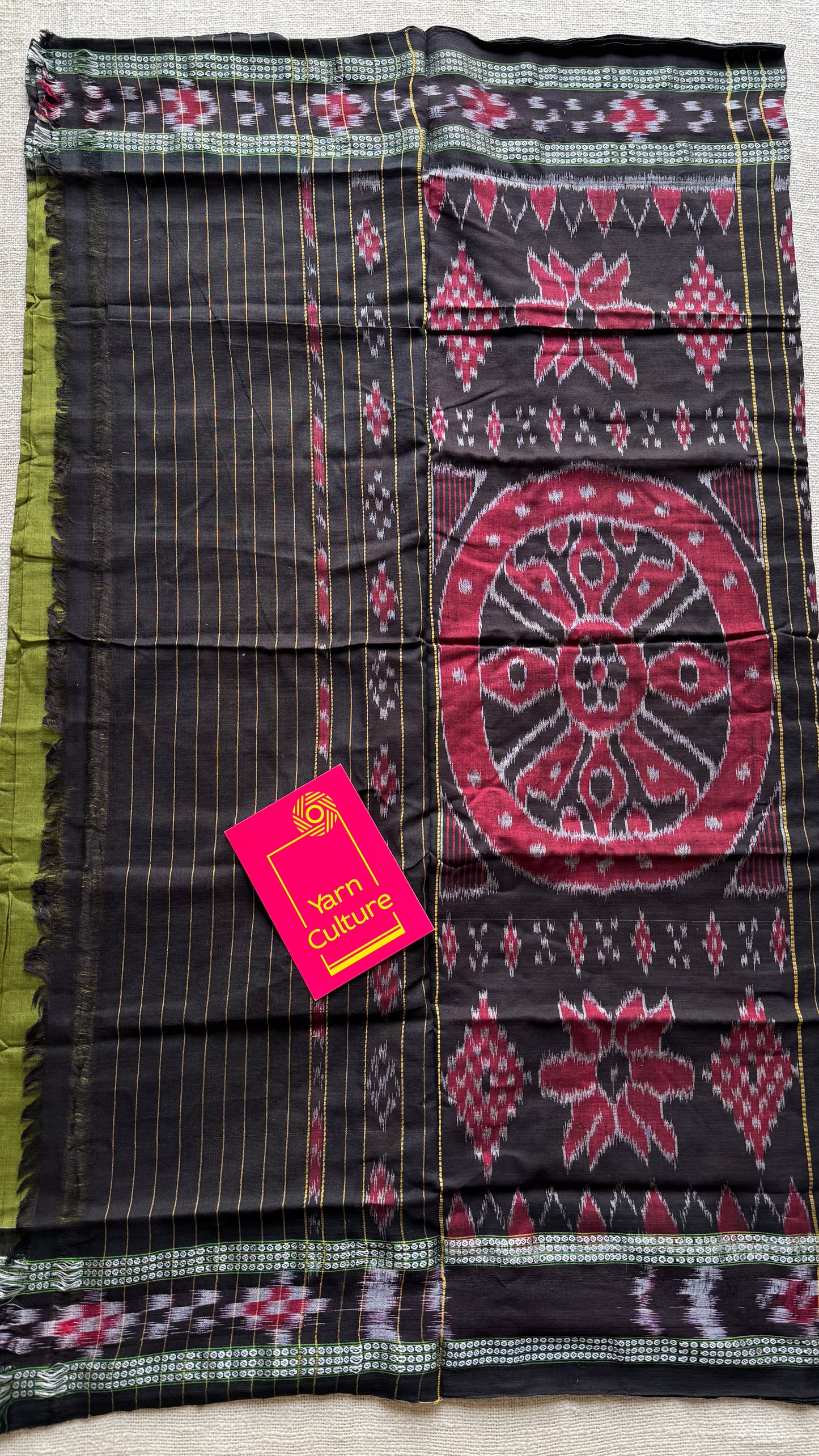 Prahari - olive green Sambalpuri handloom cotton - YCHOTESJA203