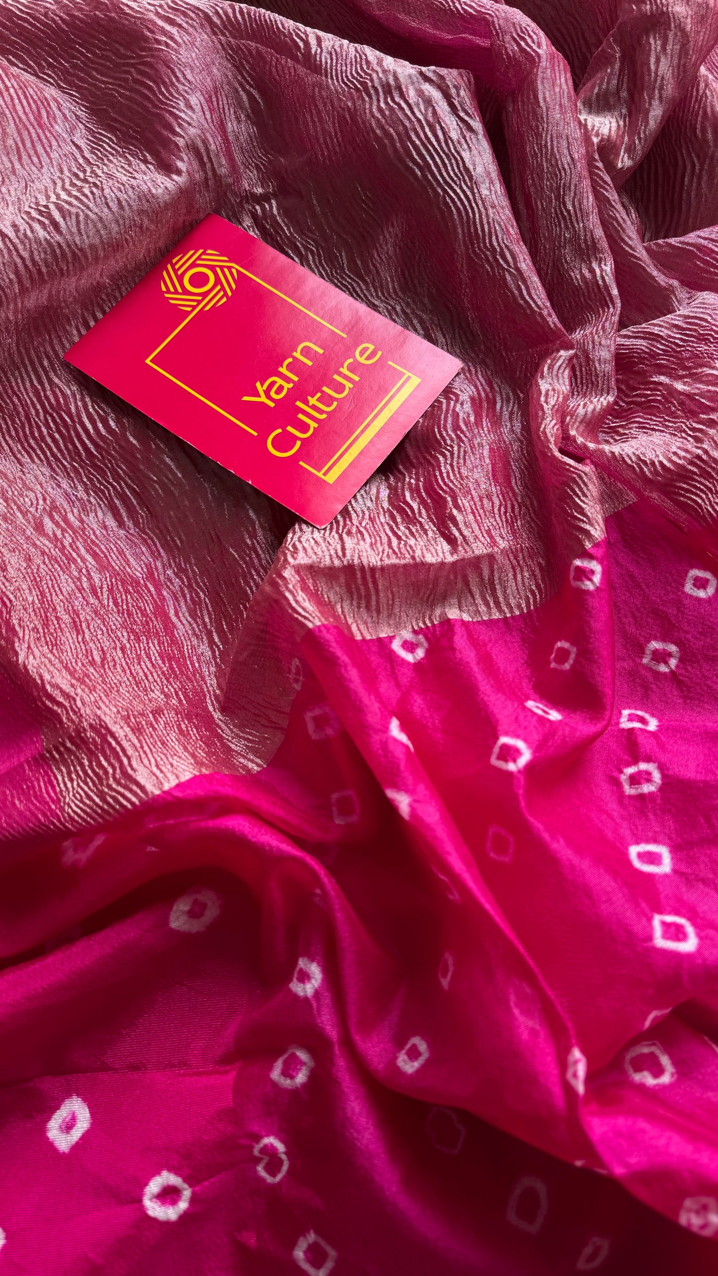 Hot Pink in crushed tissue, with bandhni borders in art silk - YCBLFE20