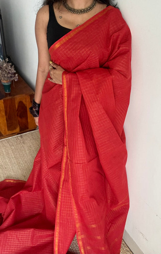 Chilli red mini kattam sungudi, madurai cotton - YCCOTNSEMS17