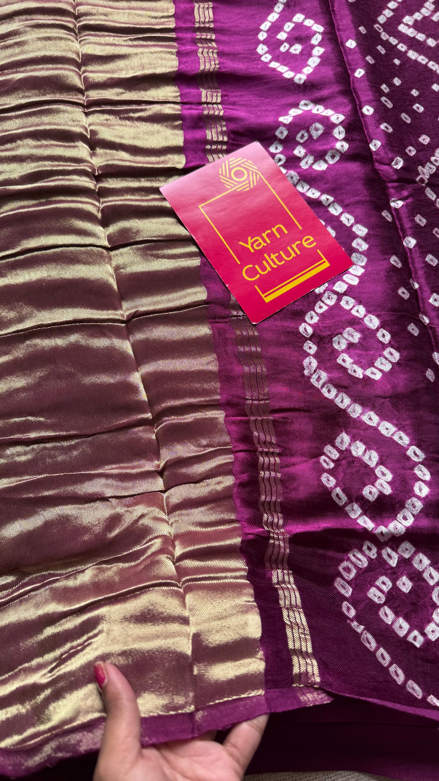 Wine crushed bandhani modal silk with lagdi patta (zari pallu) - YCDESE29