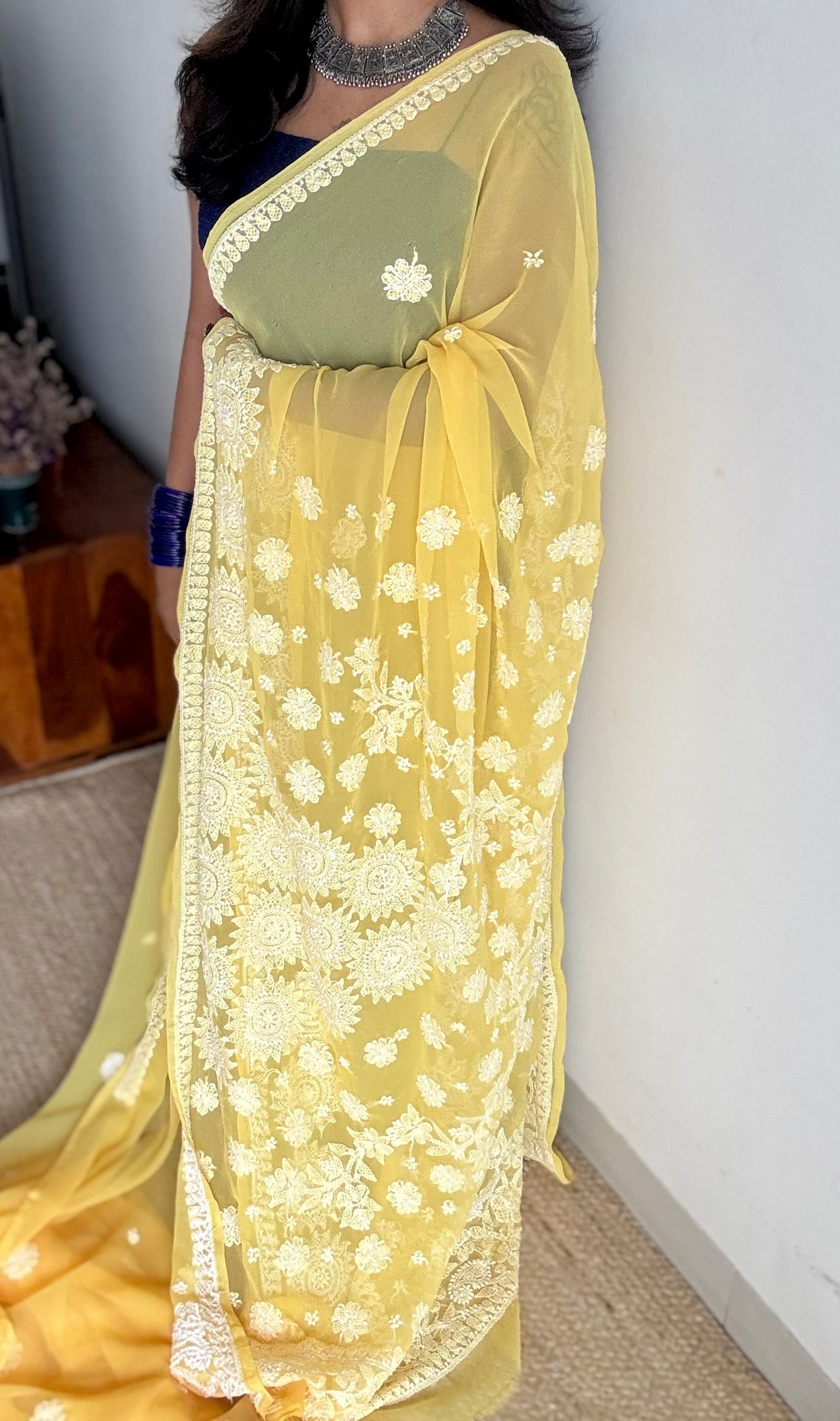 Pehli Subah (first morning) - Yellow Chikankari, georgette YCSLCJULCK01