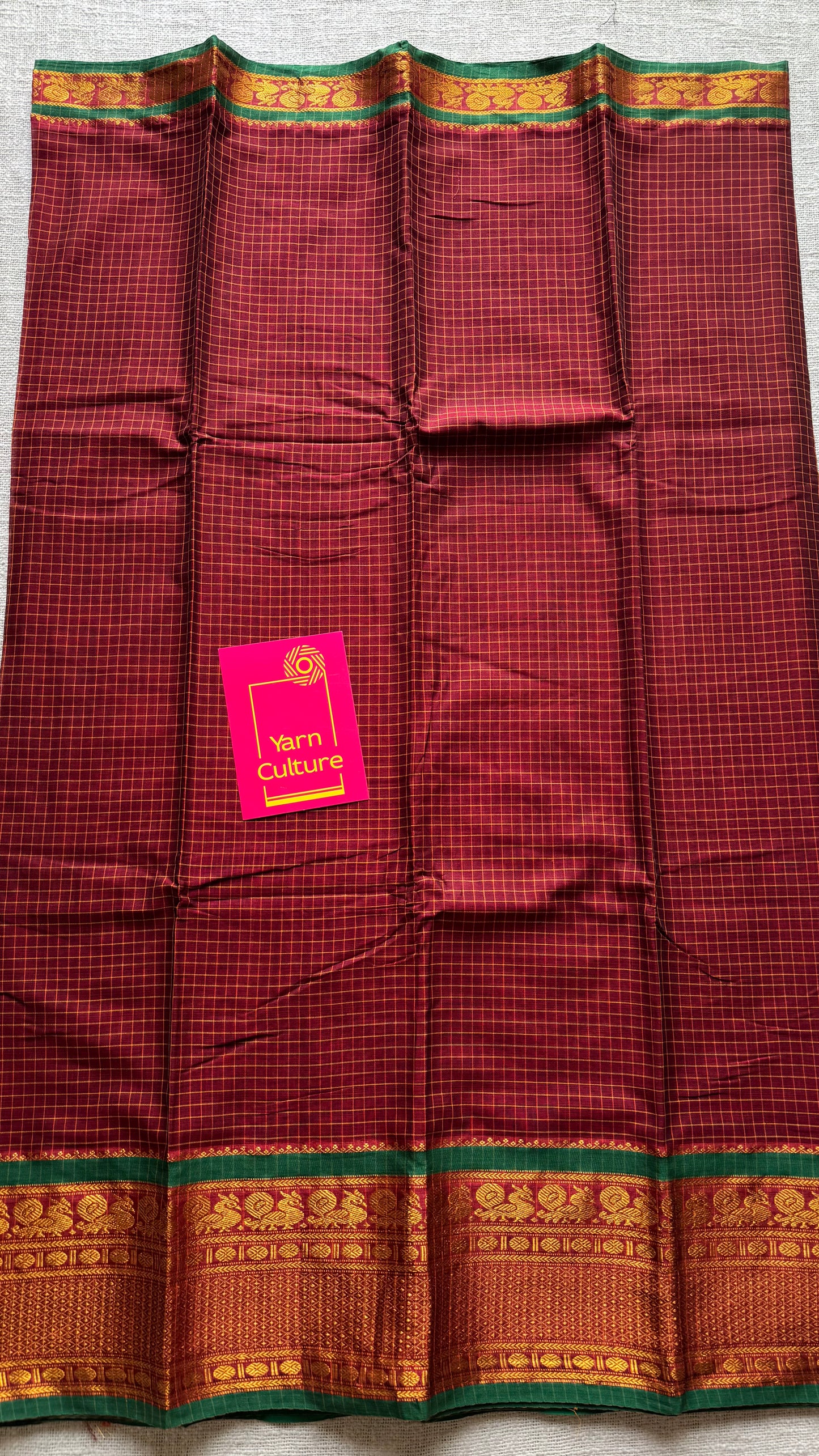 Maroon checks with zari border, premium narayanpet, soft cotton - YCWOTDOCNP06