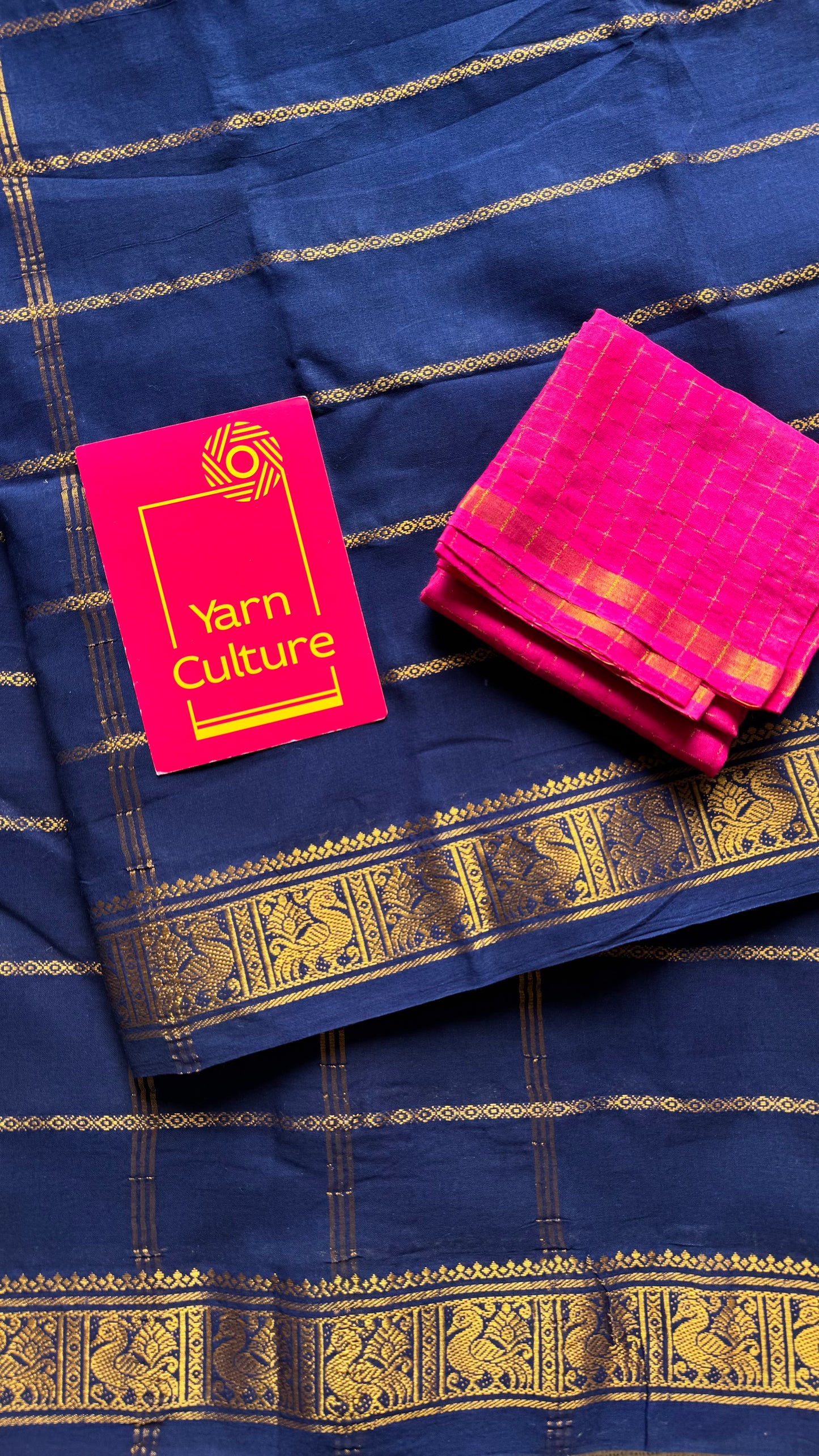 Dark blue veldhaari, kattuchayam dyed, madurai cotton - YCCOTNSEMS83