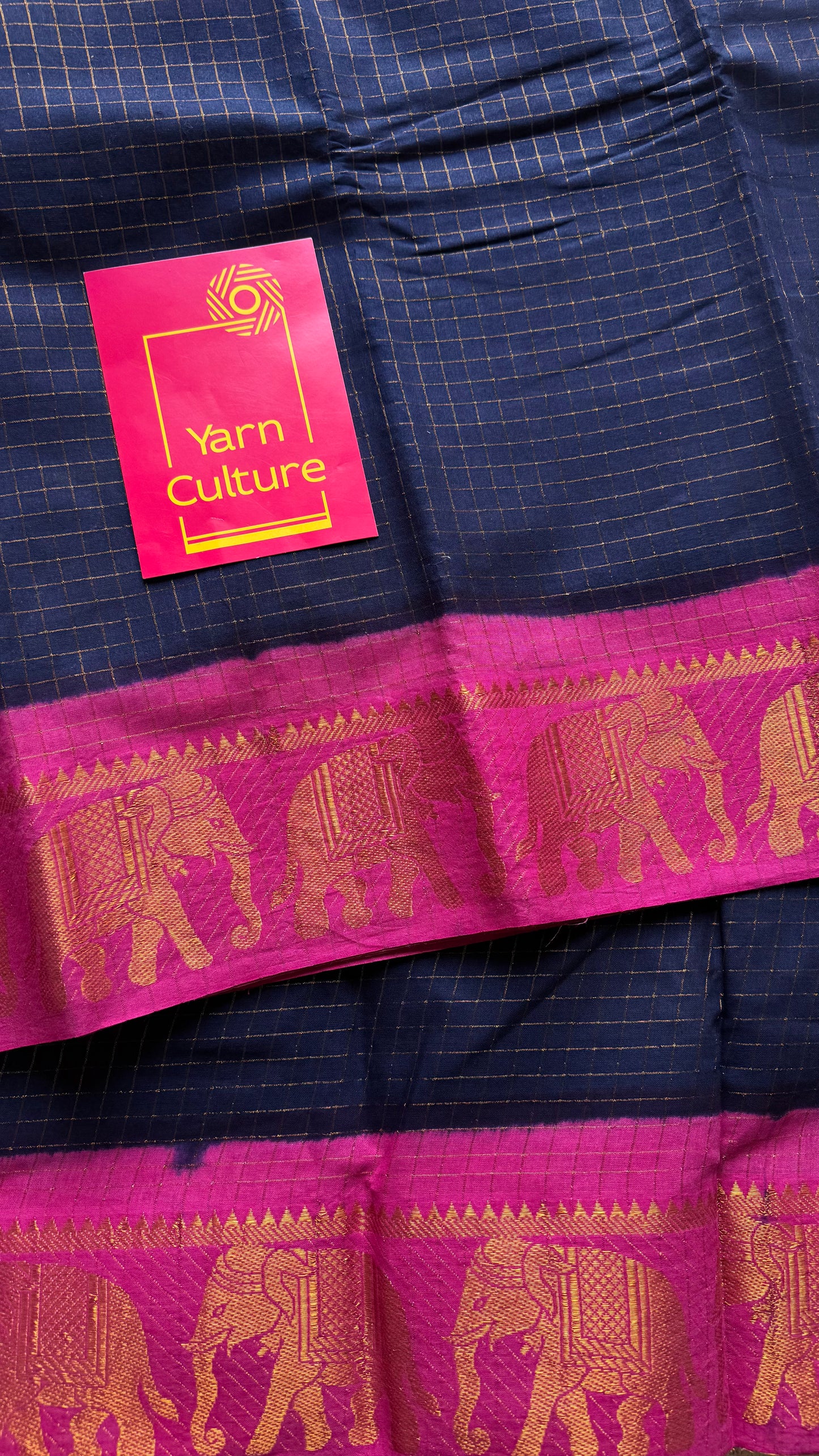 Dark blue with pink checkered sungudi, madurai cotton - YCCOTNOCSC20