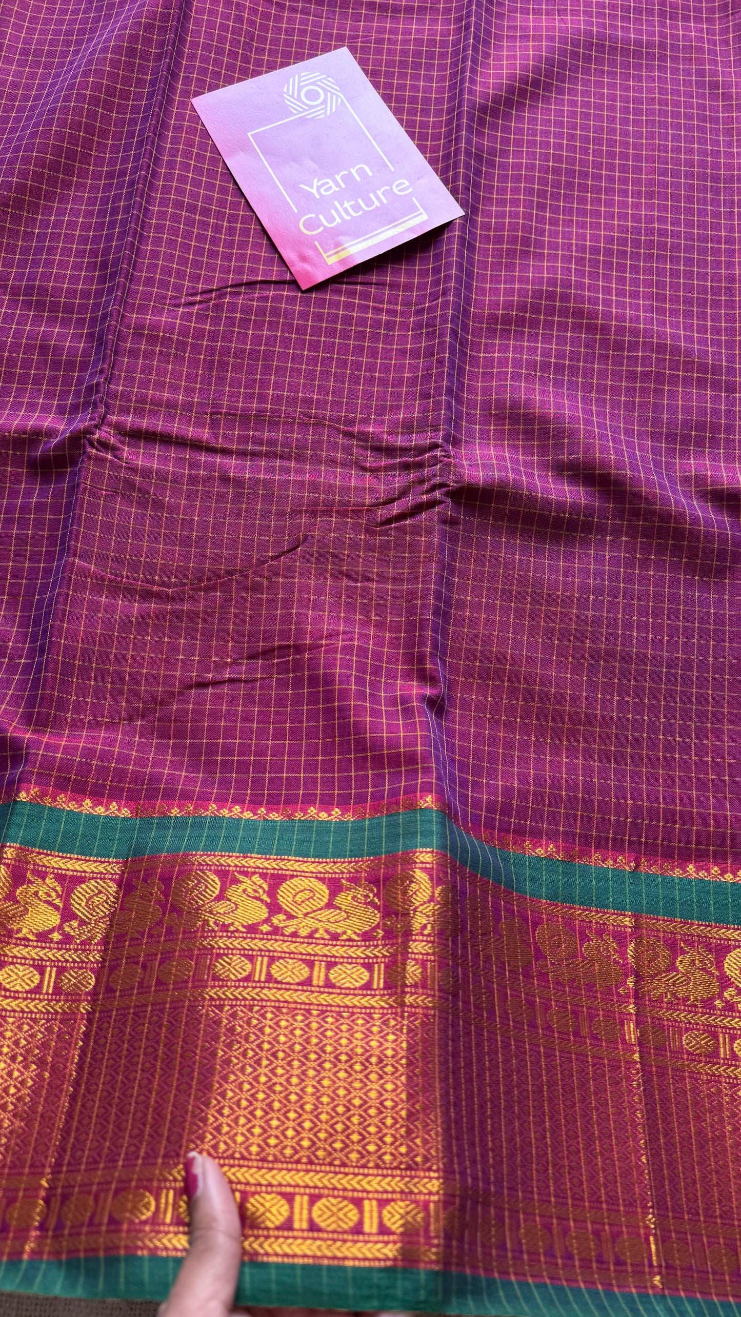 Purple pink (vadamalli) checks with zari border, premium narayanpet, soft cotton - YCWOTDOCNP04