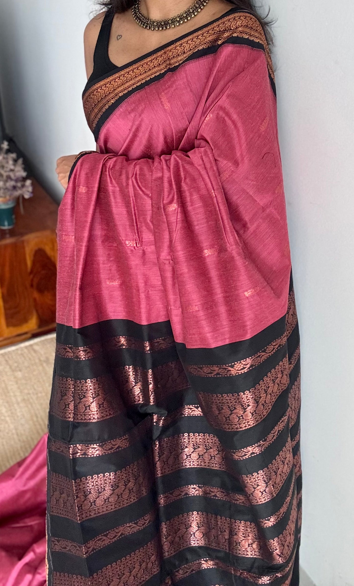 Dark pink with black - cotton silk - YCCOTNSEKCS06