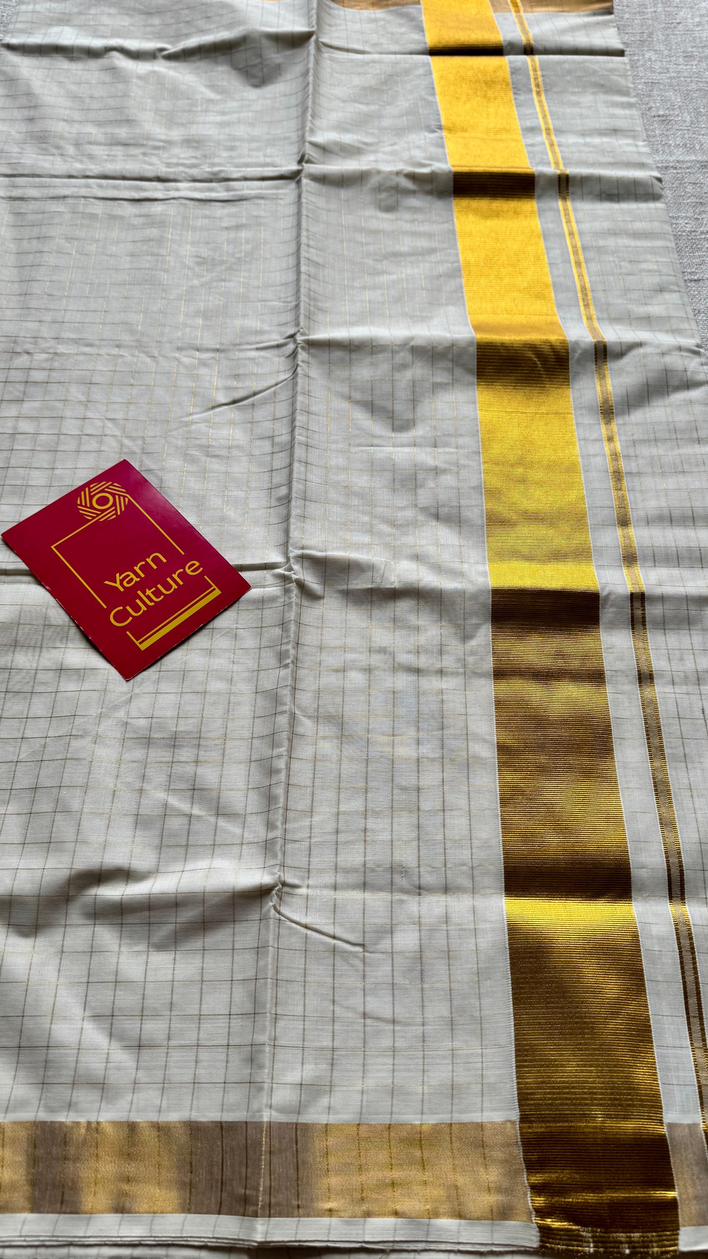Ivory and gold checks, kerala soft cotton - YCON25MC269