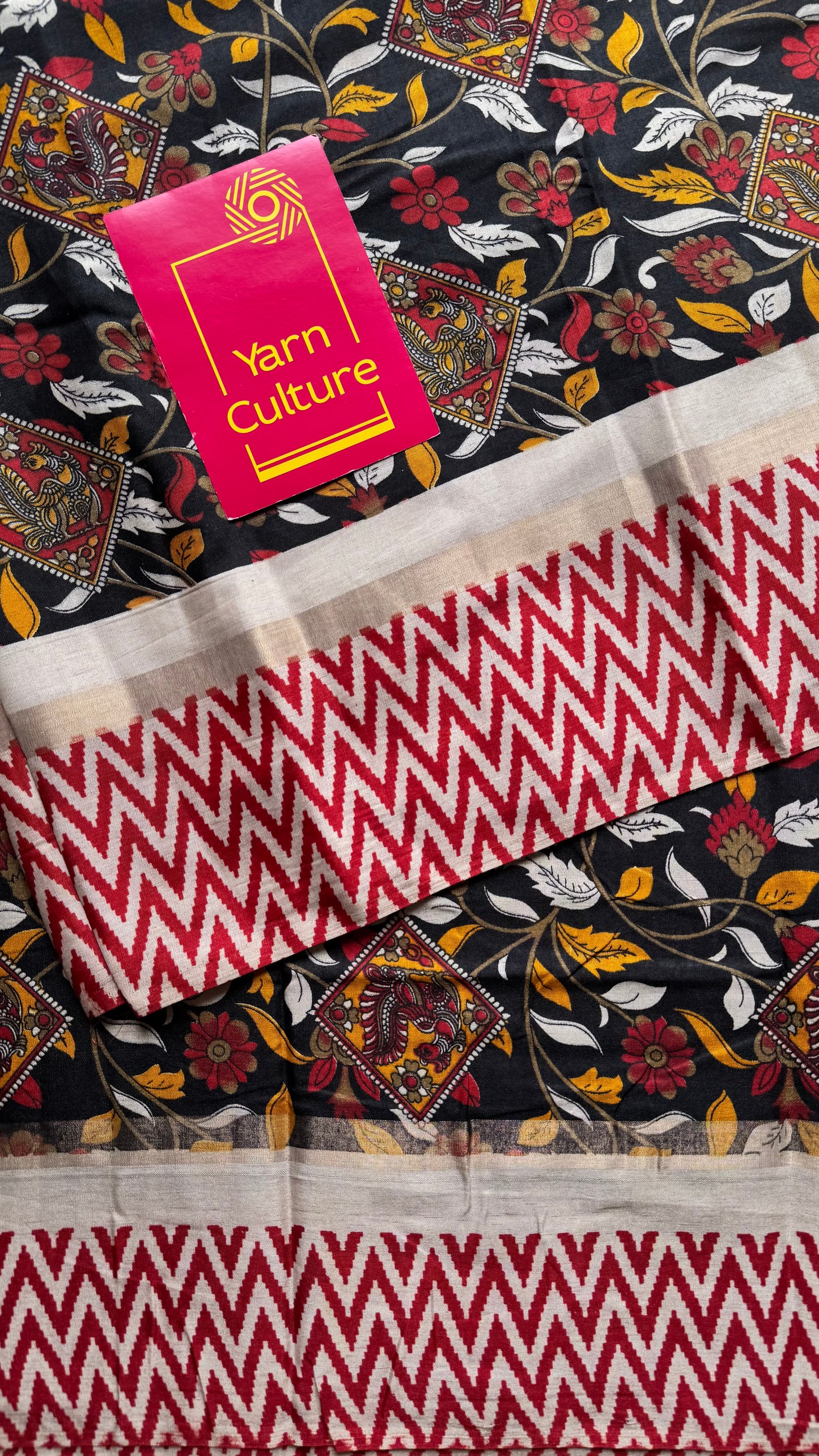 Black and red, printed kalamkari, semi-tussar - YCWOTDSTK02