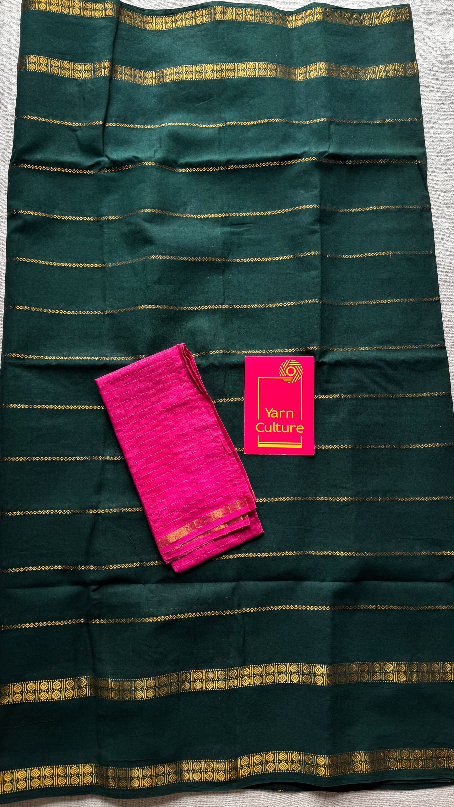 Dark green veldhaari with rettaipet border, kattuchayam dyed, madurai cotton - YCCOTNSEMS89