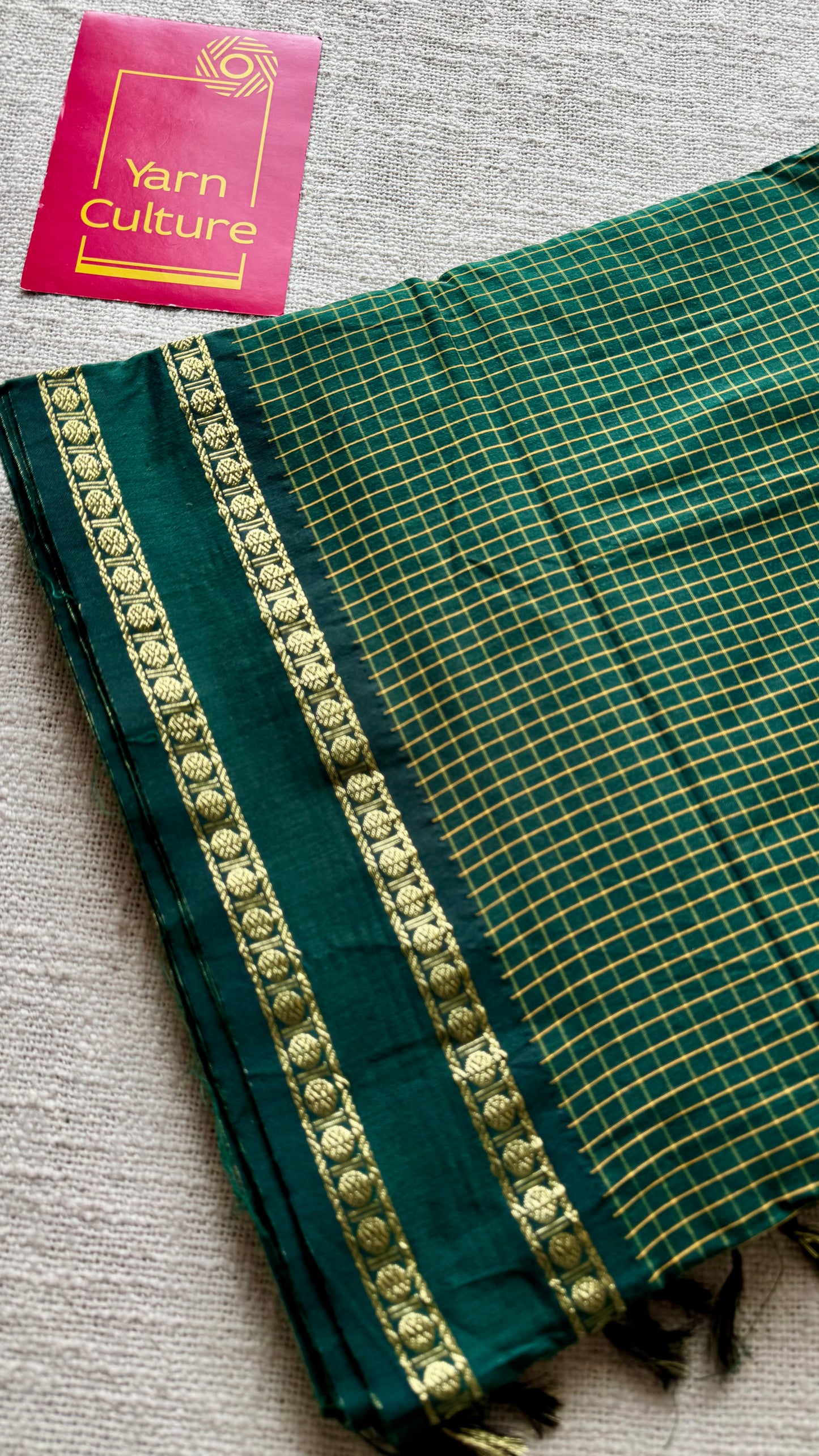 Dark green, arani checks, cotton silk - YCCOTNJUAR08