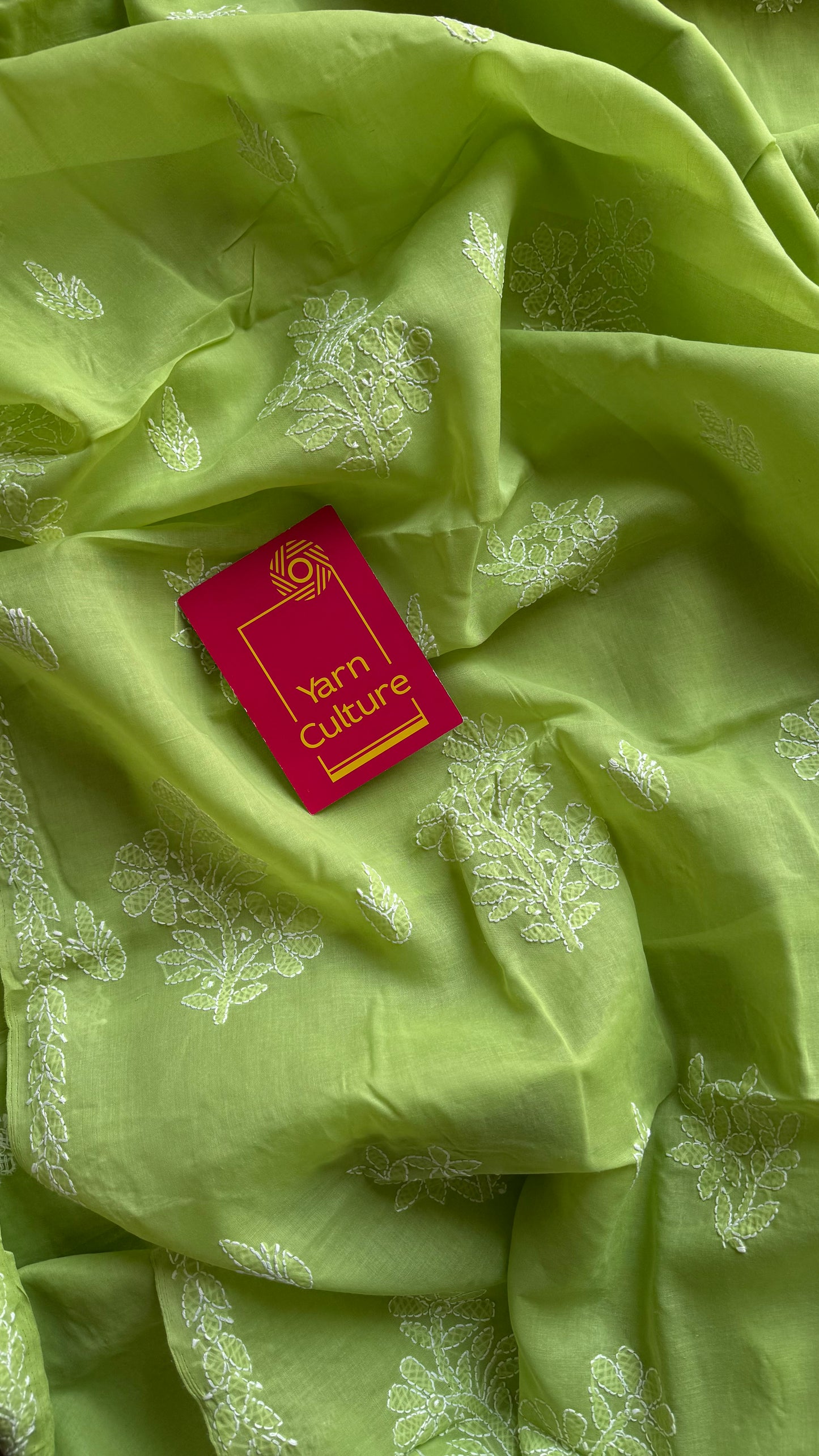 Saanjh - pista green hand-embroidered chikankari cotton saree - YCLCKFE415