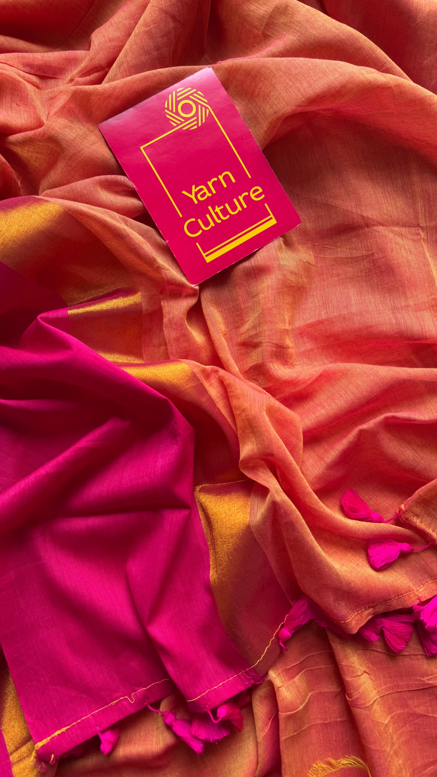 Dual tone orange with contrast dark pink border, gold zari - YCBCMCLSE14