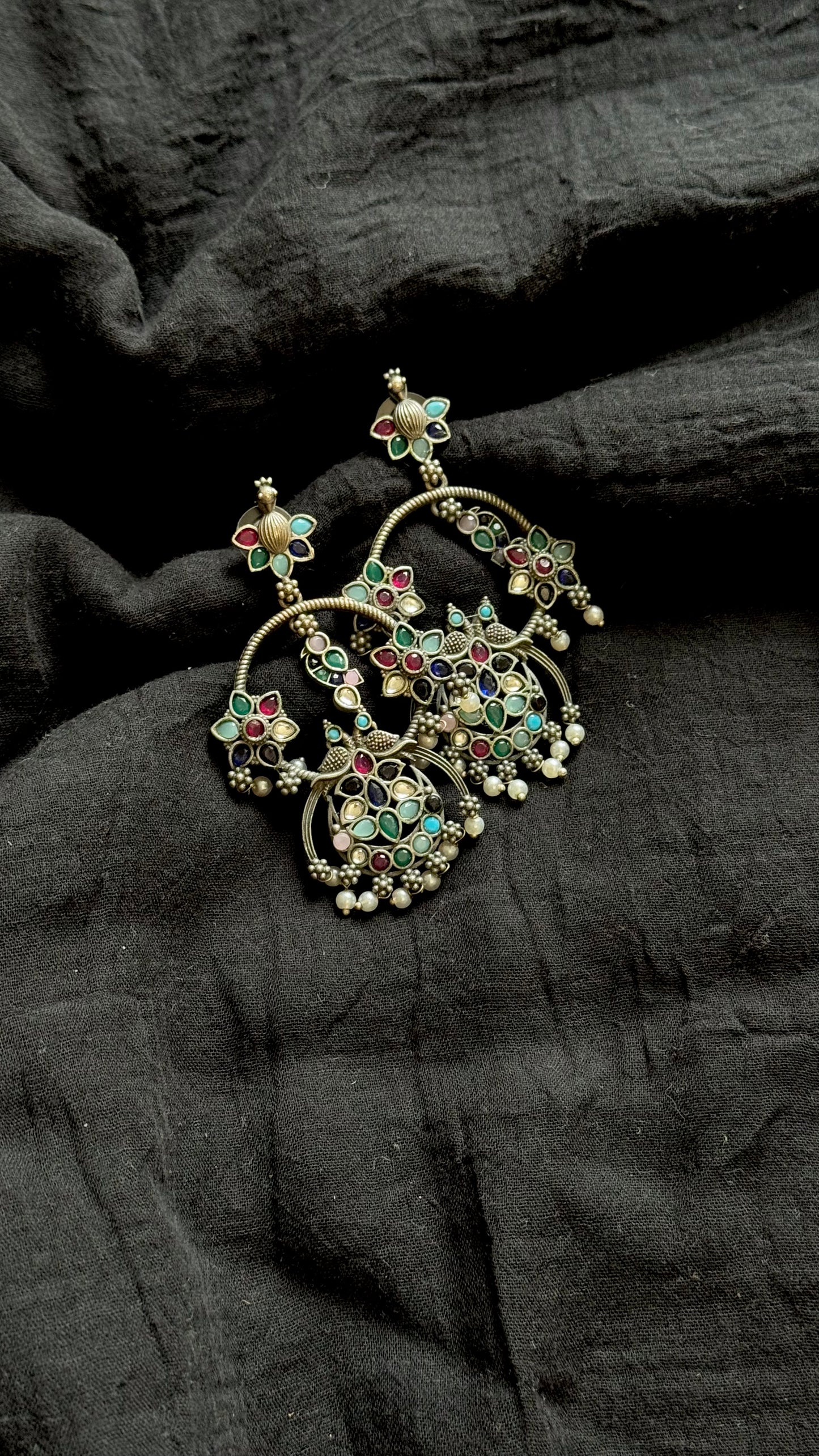 Peacock dangler earring with multicolour stones - YCOSED592