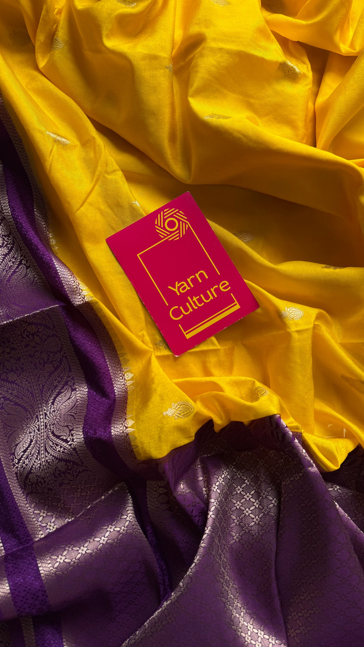Yellow with purple border, Banarasi semi-silk - YCDESE03